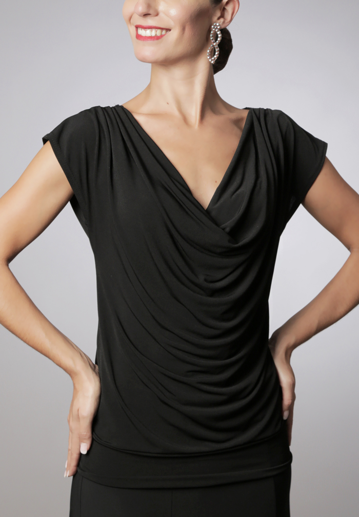 Dancemo Waterfall Latin Dance Top with Lace Tops