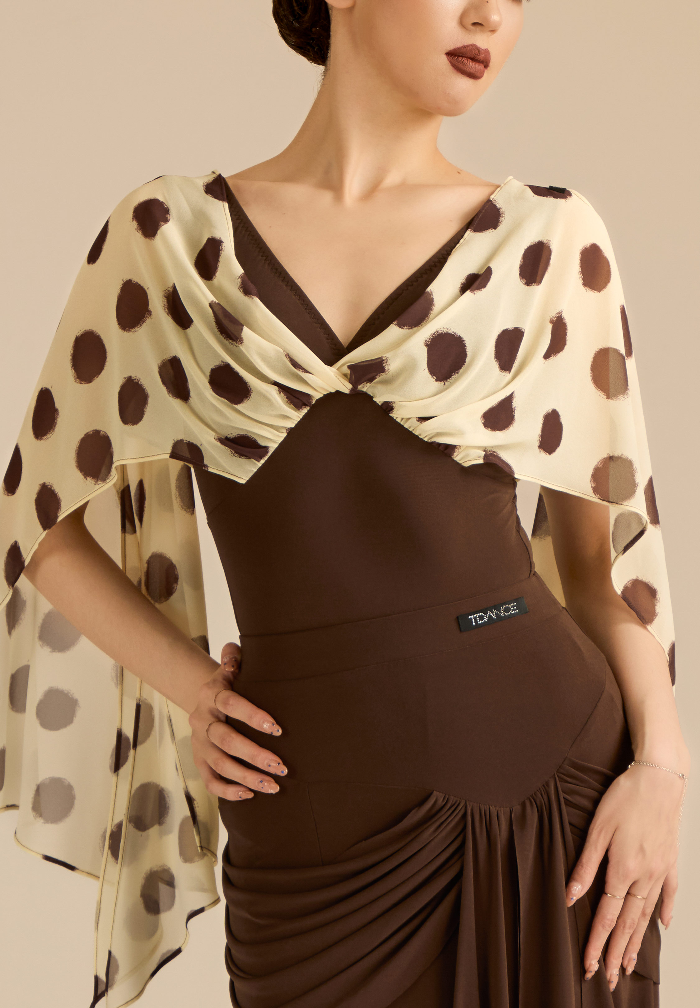 TDANCE Dot Serenade Ballroom Top JM-0312-Brown/Dots