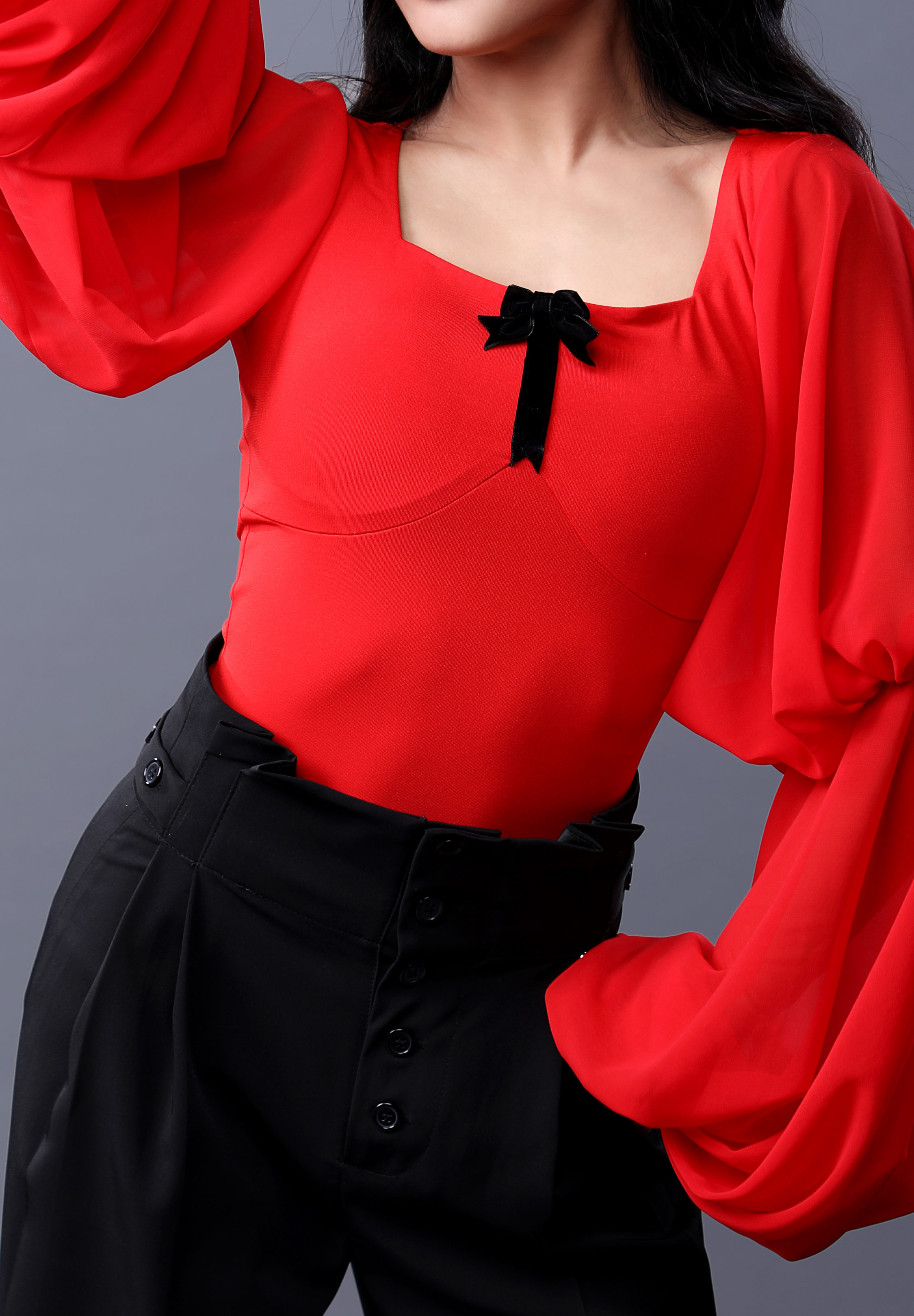 TID Balloon Sleeve Ballroom Bodysuit M283-Red