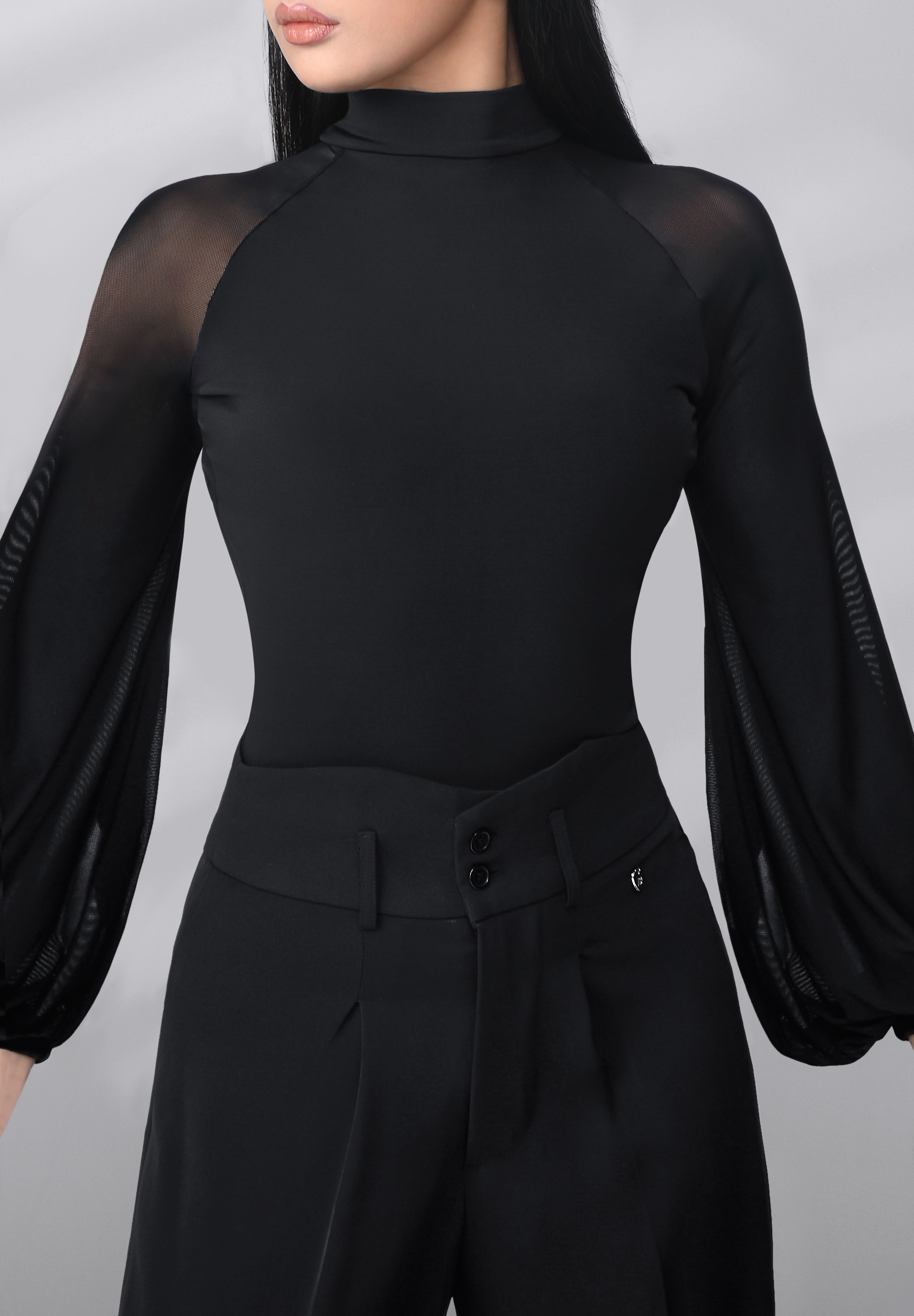 TID Ladies Bishop Sleeve Bodysuit M083-Black