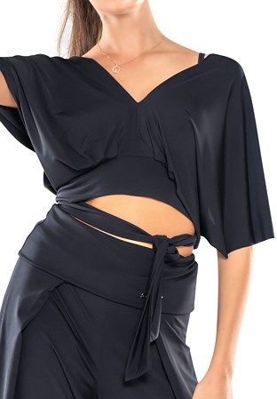 Maly Ladies Crop Top w/ Belt MF201107-Black