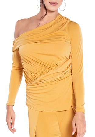 Maly Oblique Shoulder Dance Top MF201103-Curry