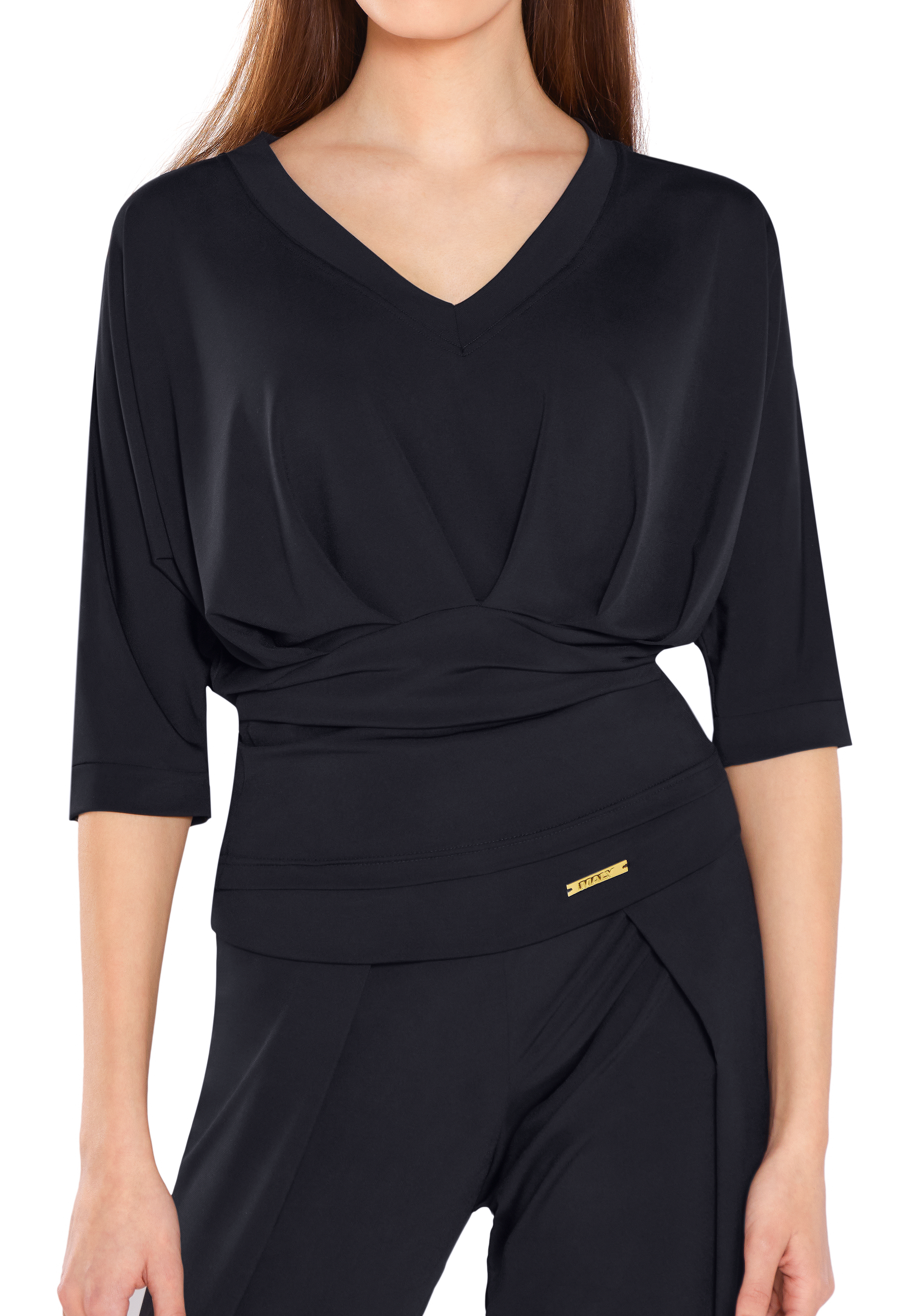 Maly V Neck Batwing Sleeves Dance Top MF211102-Black