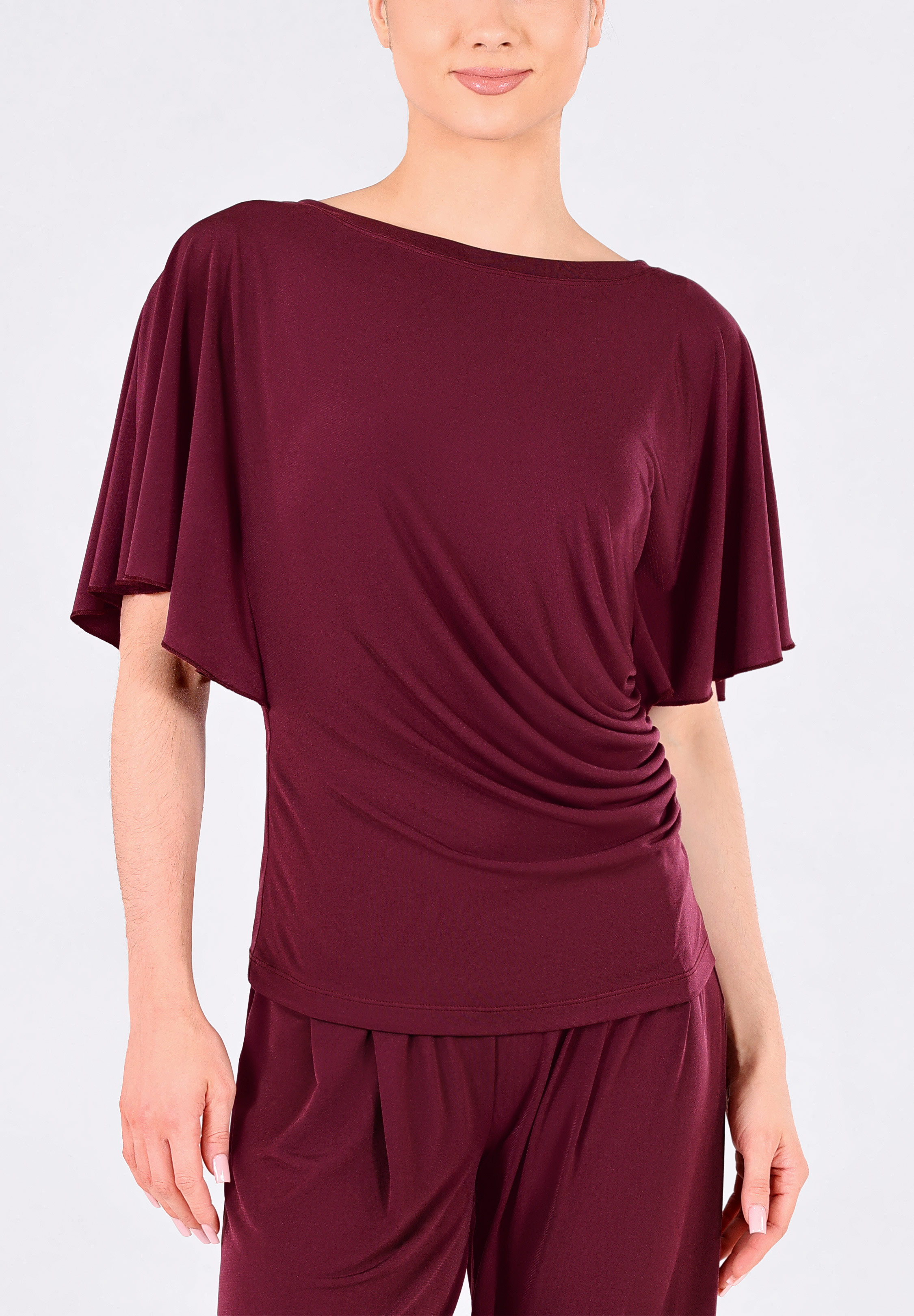 Maly Women’s Anabella Batwing Dance Shirt JL231101-Burgundy