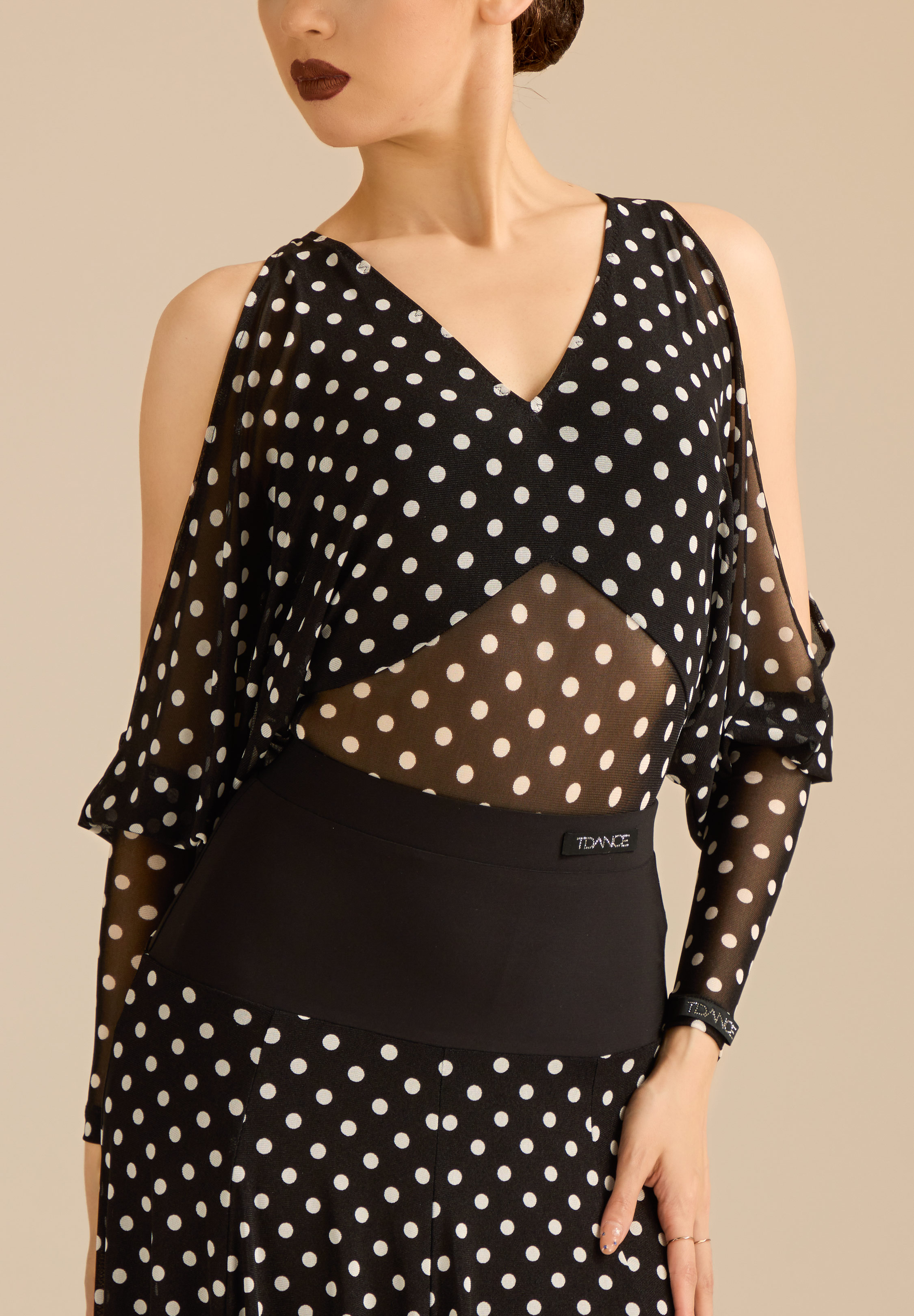 TDANCE Midnight Serenade Ballroom Top JM-0324-Black/Dots