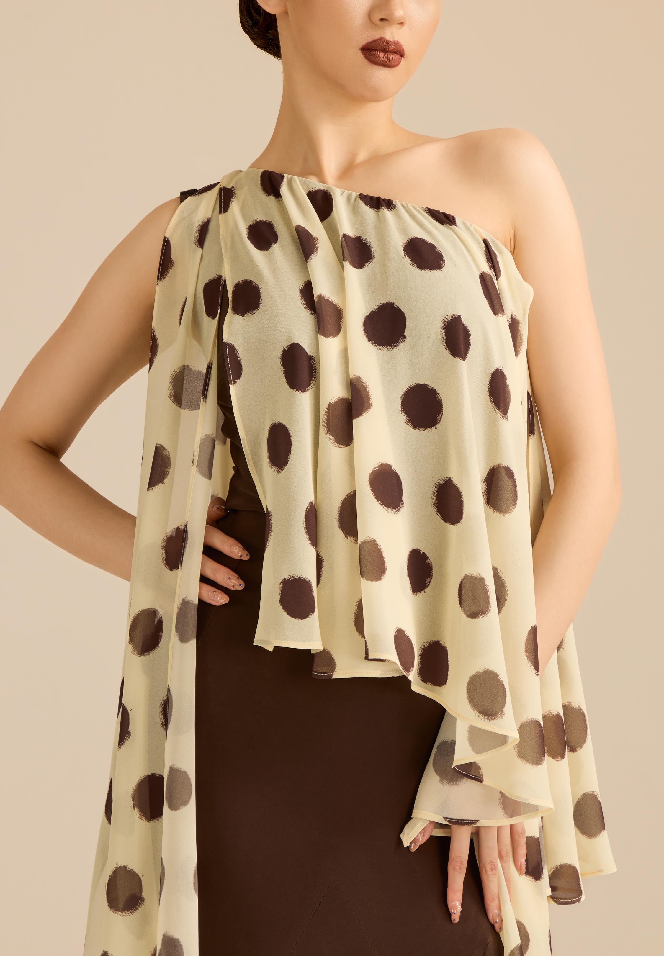 TDANCE Polka Casacade Ballroom Top JM-0311-Cream/Dots