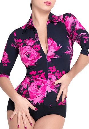 PopconAtelier Blossom Collared Dance Body 014-Navy/Pink