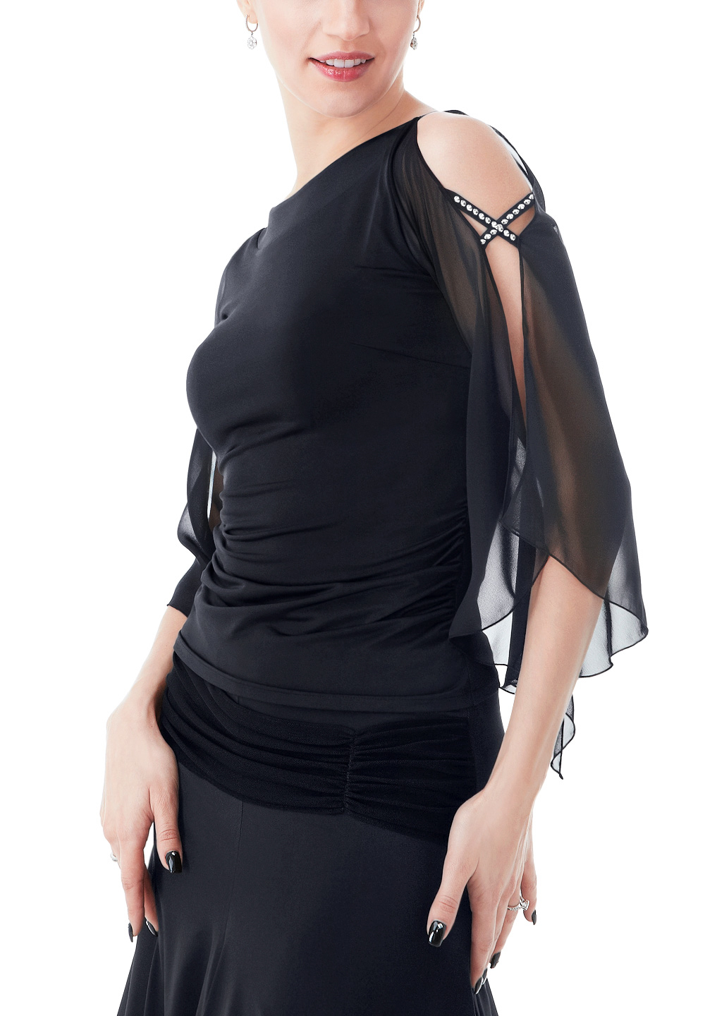 PopconAtelier Top with Cut Out Sleeves WMT113-Black