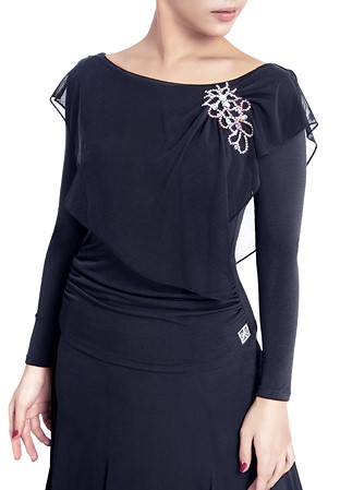PopconAtelier Overlay Crystal Embellished Top WMT153-Black