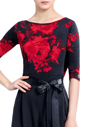 PopconAtelier Sheer Draped Back Dance Body 013-Black/Red