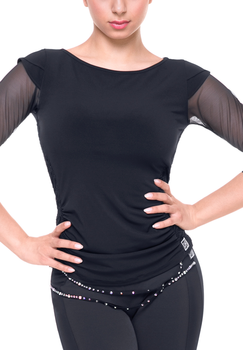 PopconAtelier Side Lace Insert Ballroom Top WMT139D-Black