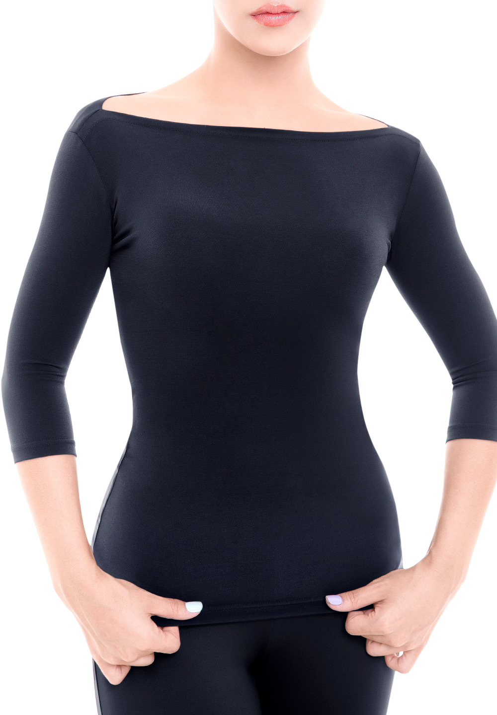 PopconAtelier Slash Neck Latin Dance Top WLT085-Black