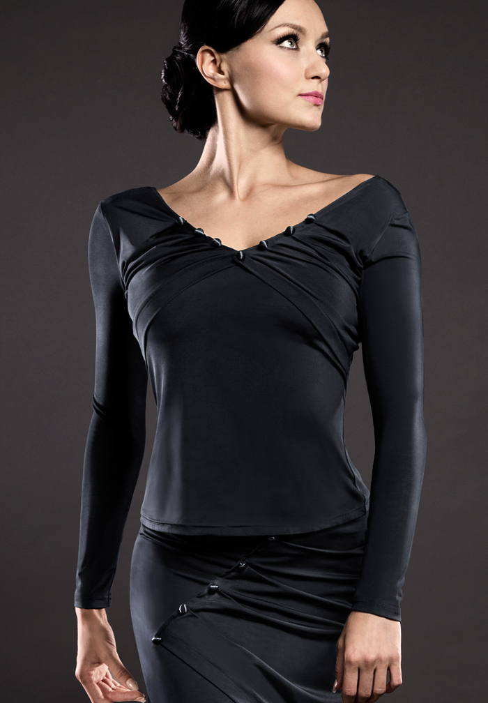 Santoria Roseanne Button Top T5131-Black