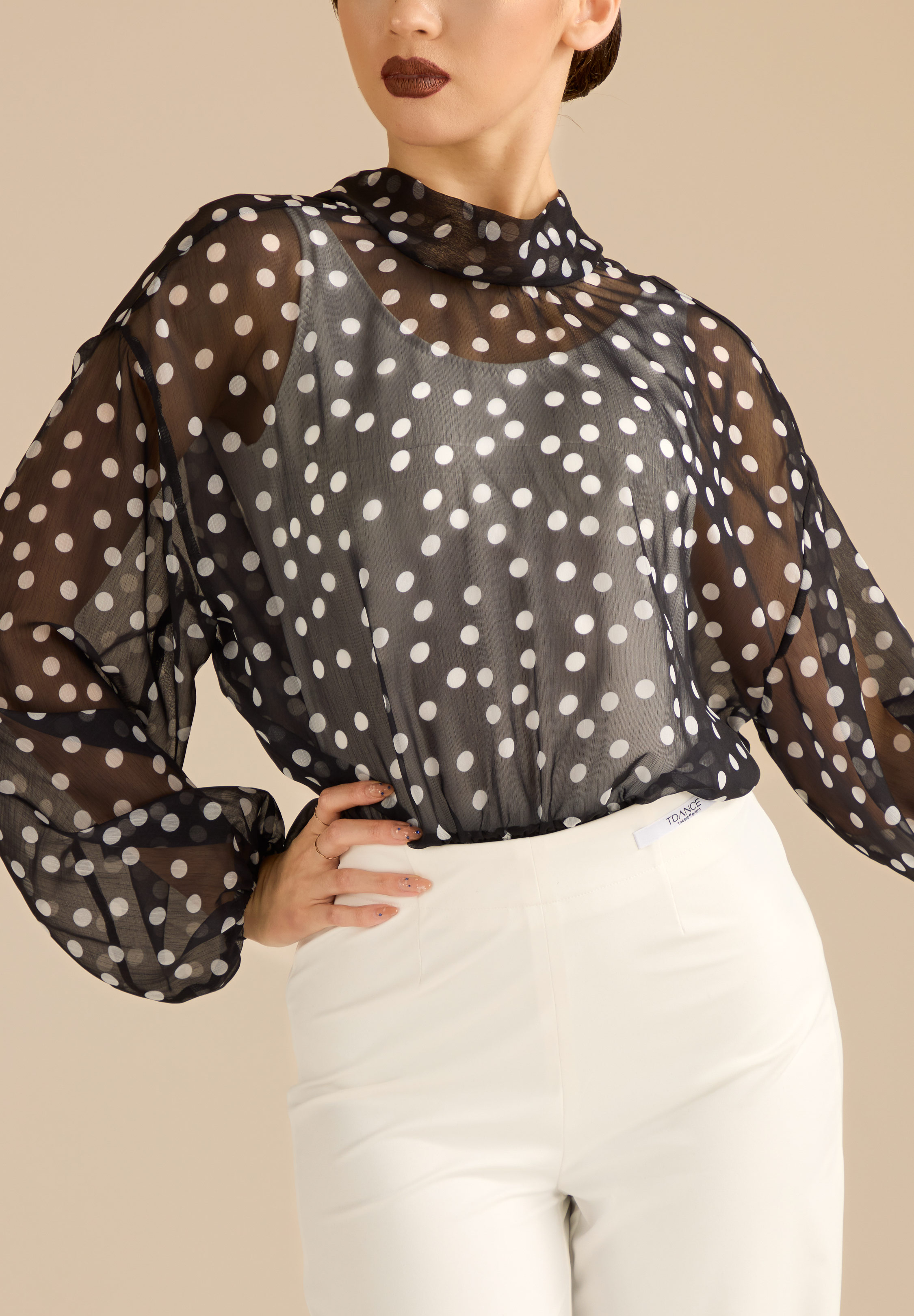 TDANCE Sheer Drift Ballroom Top JM-0310-Black/Dots