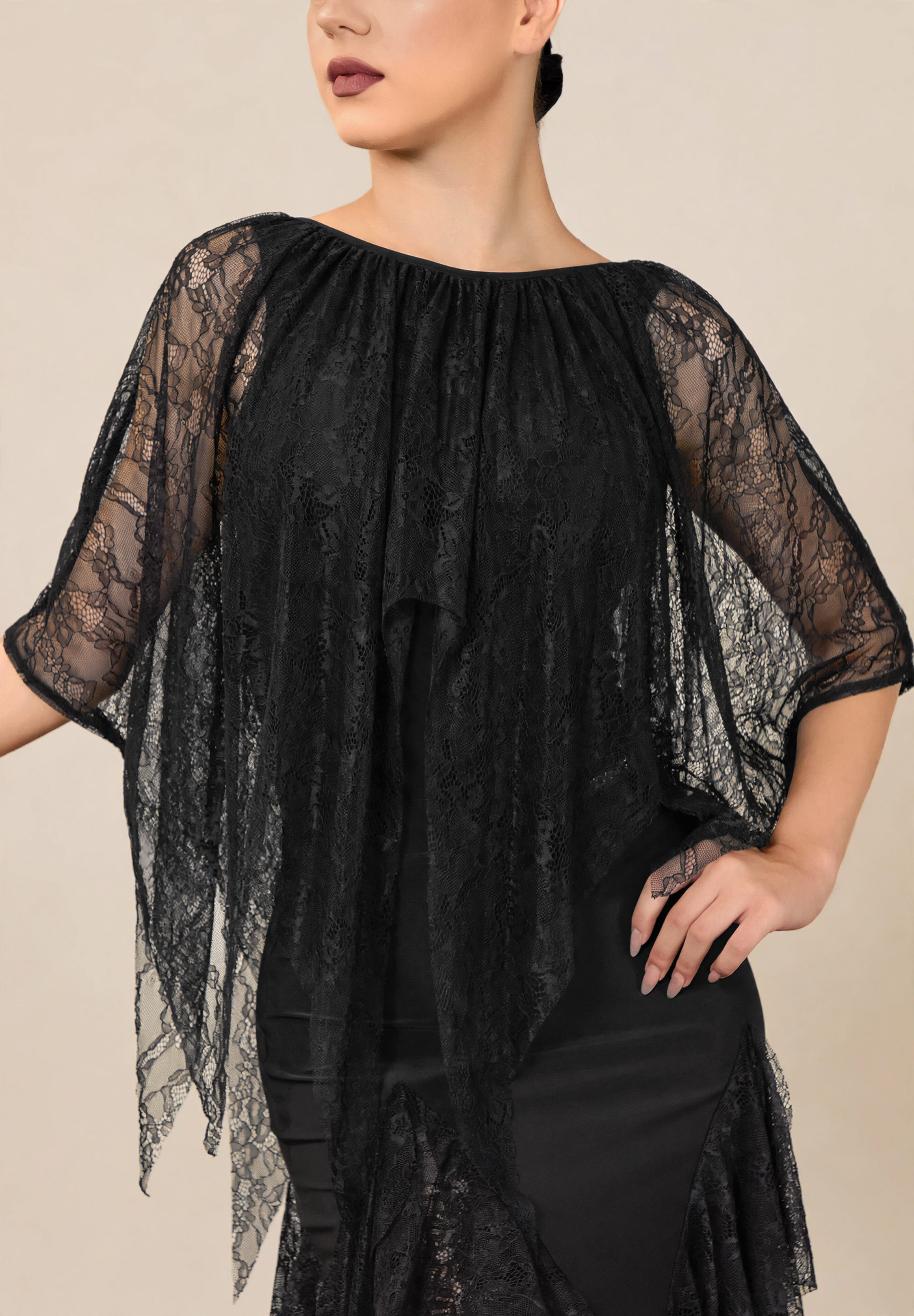 TDANCE Noir Lace Overlay Dance Body JM-0378-Black