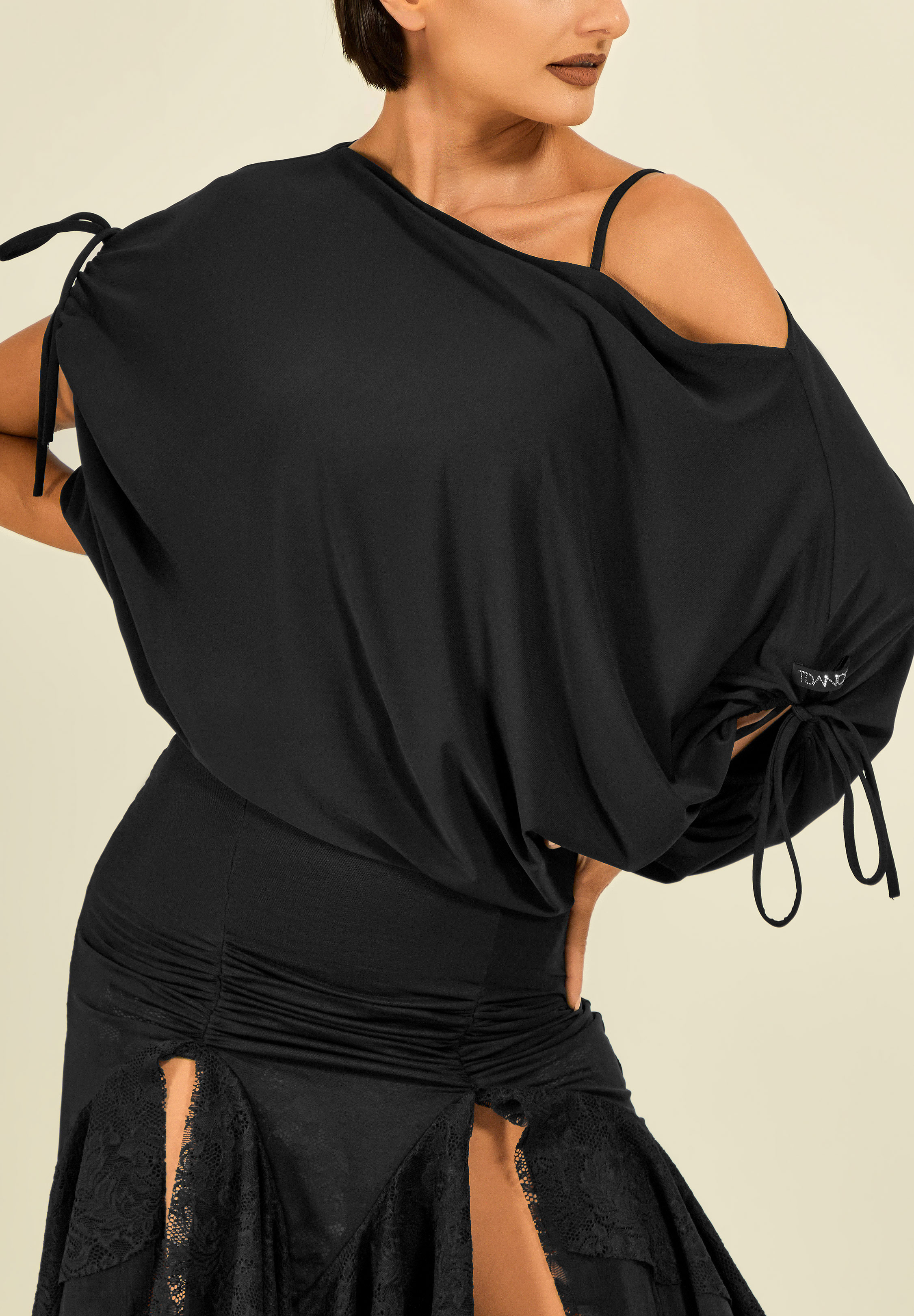 TDANCE Draped Tie Sleeve Top GL-0295-Black