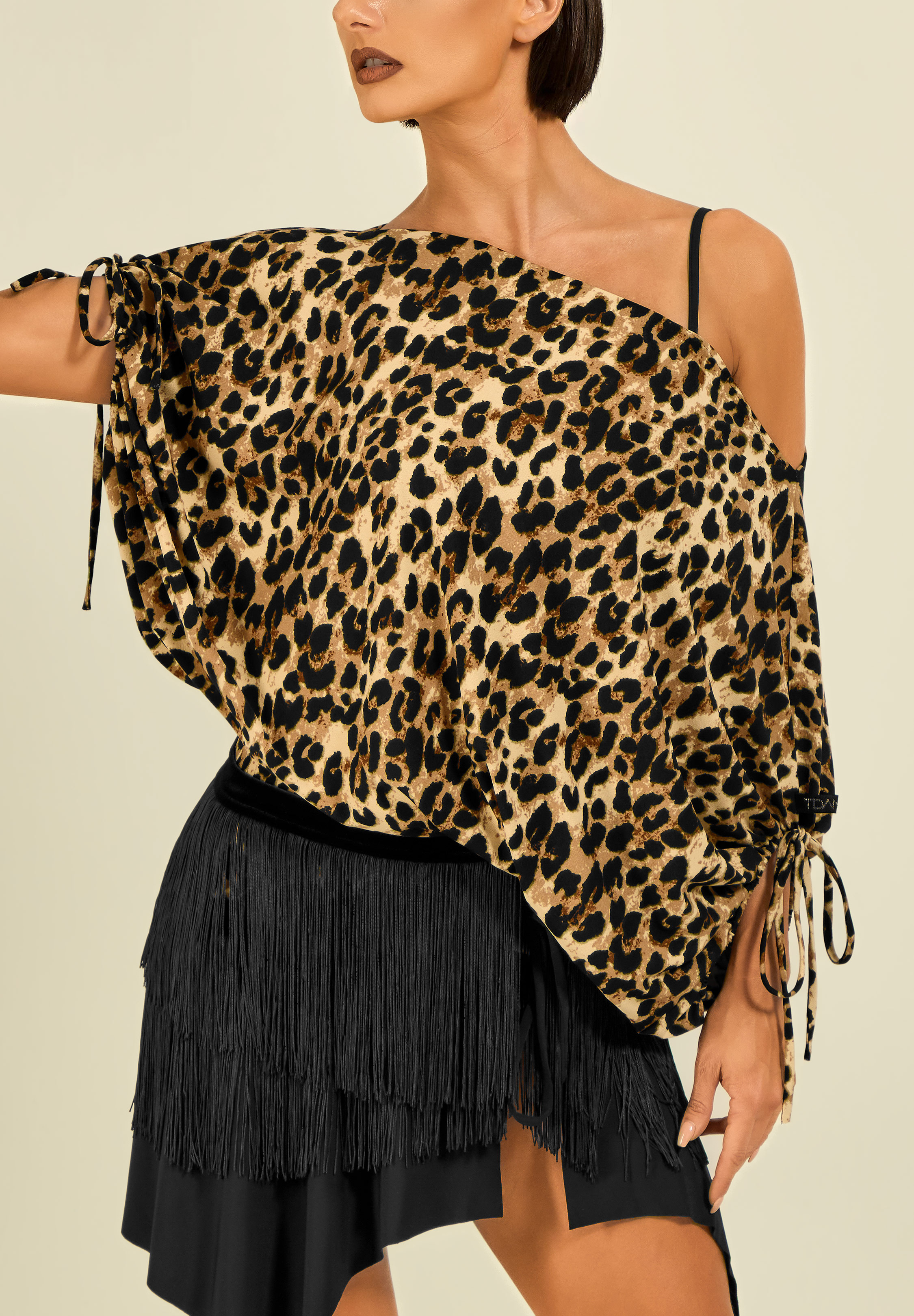 TDANCE Draped Tie Sleeve Top GL-0295-Leopard Print