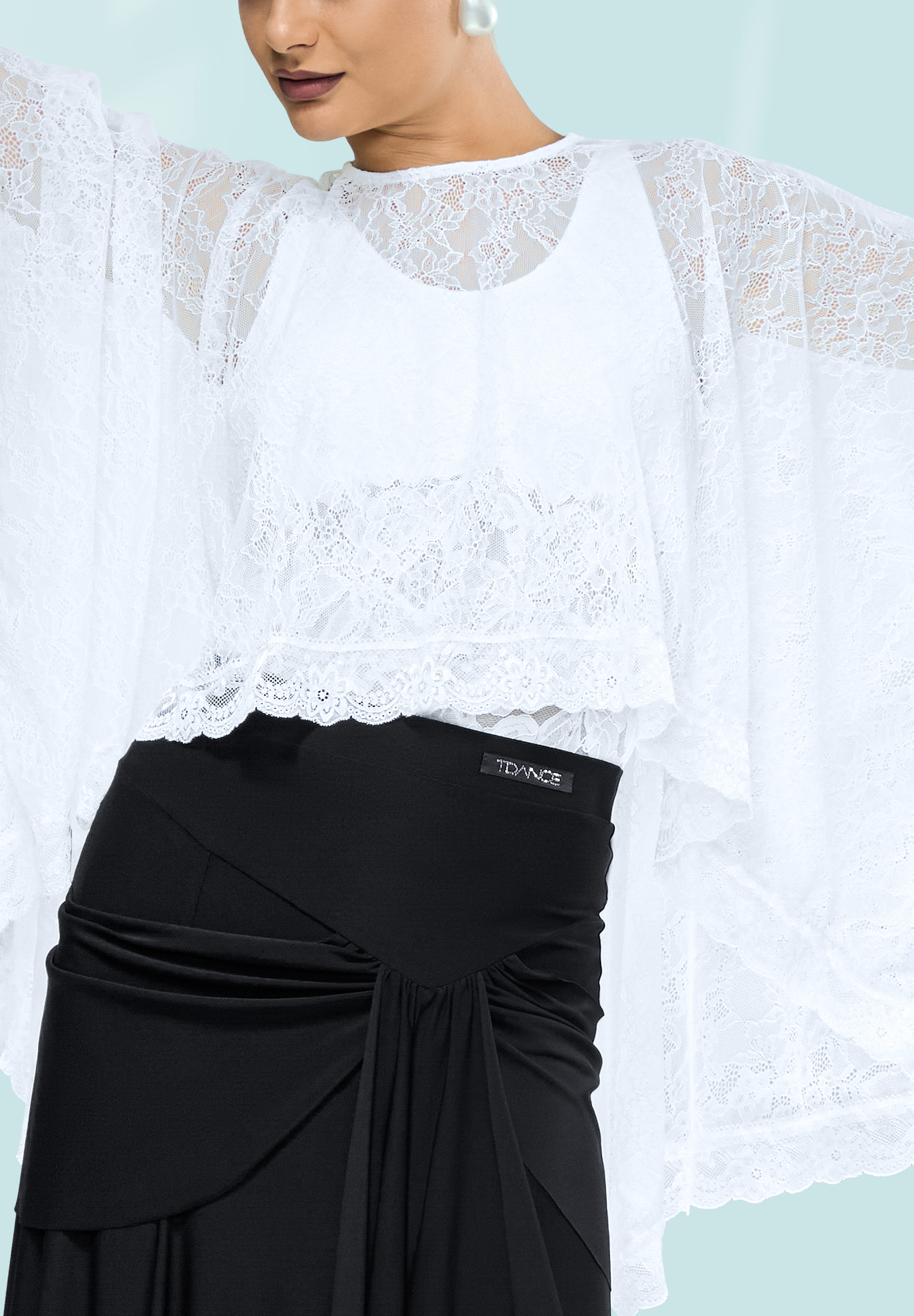 TDANCE Flowing Lace Cape Top JM-0161-White