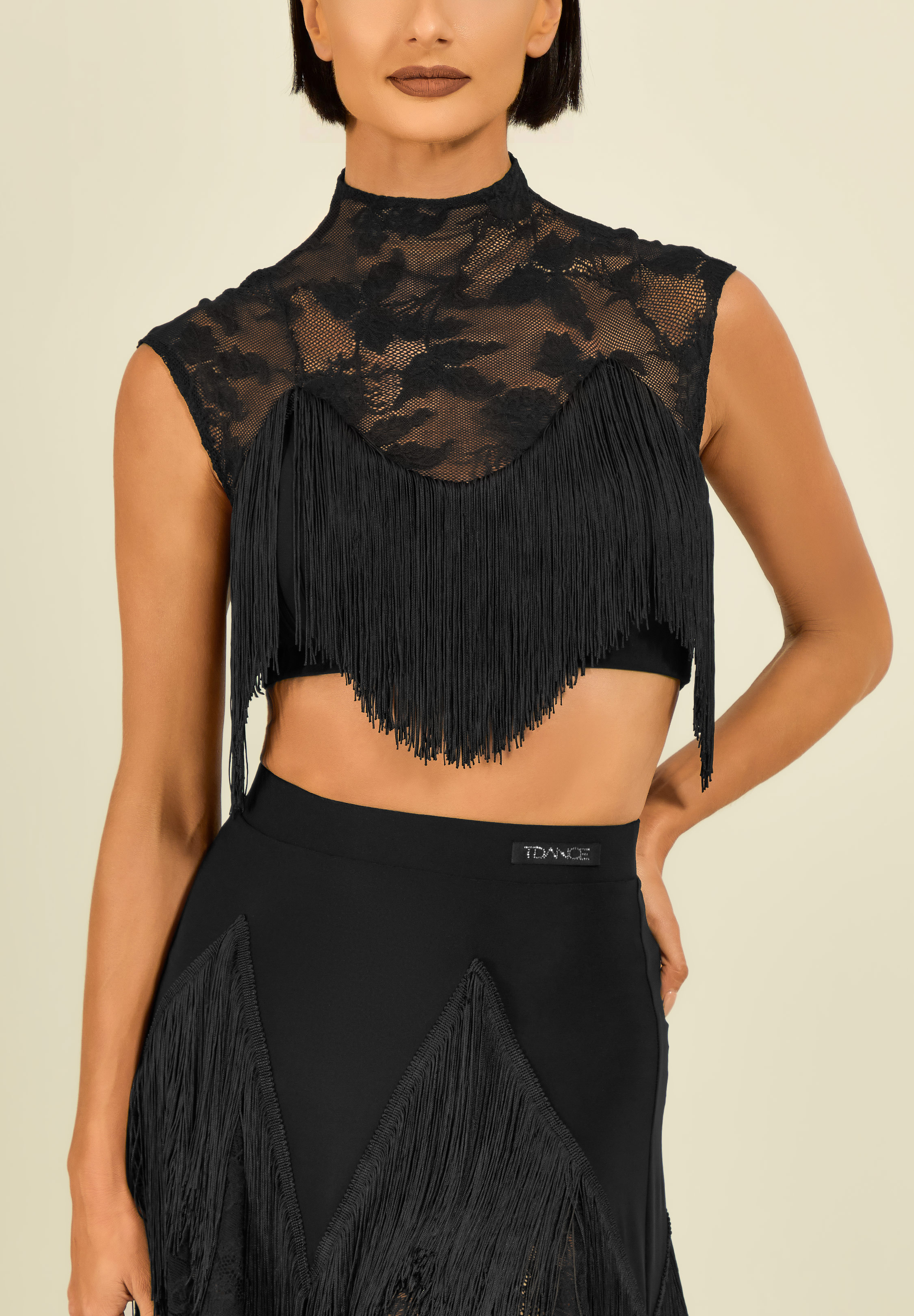 TDANCE Fringe Lace Crop Top GL-0306-Black Lace