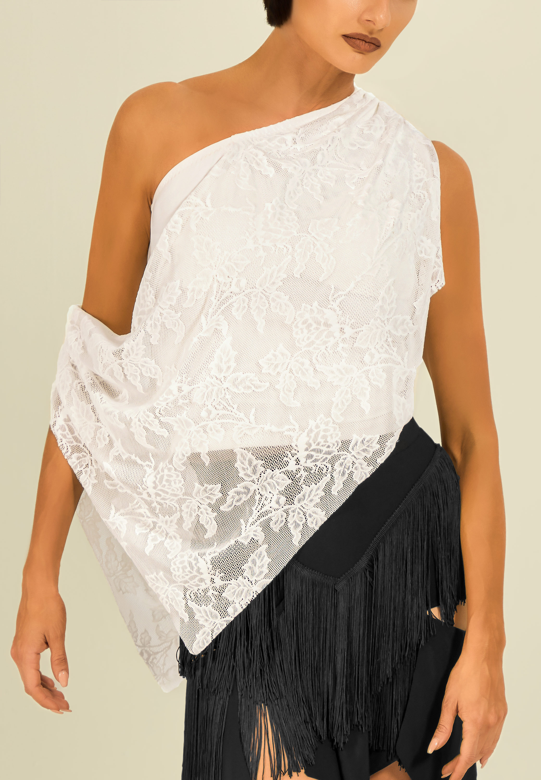 TDANCE Lace Cascade Sleeve Top GL-0297-White Lace