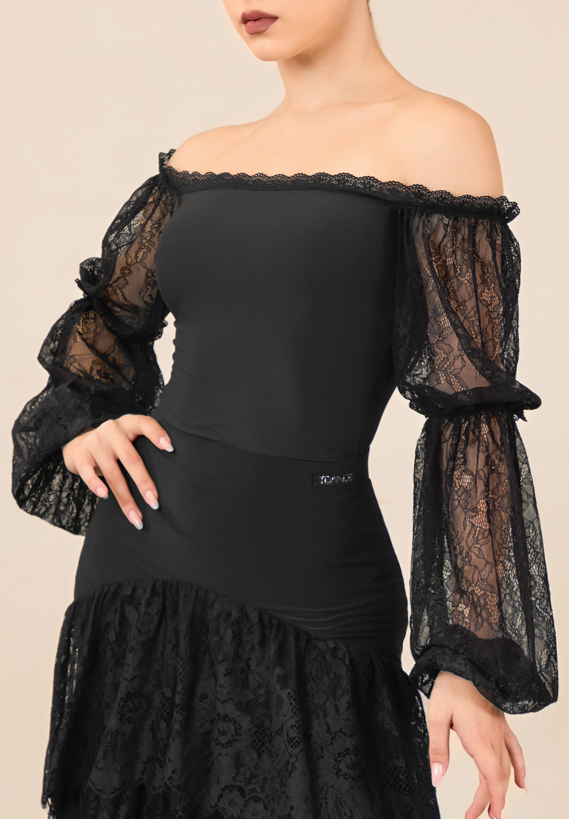 TDANCE Off-Shoulder Lace Dance Body JM-0380-Black