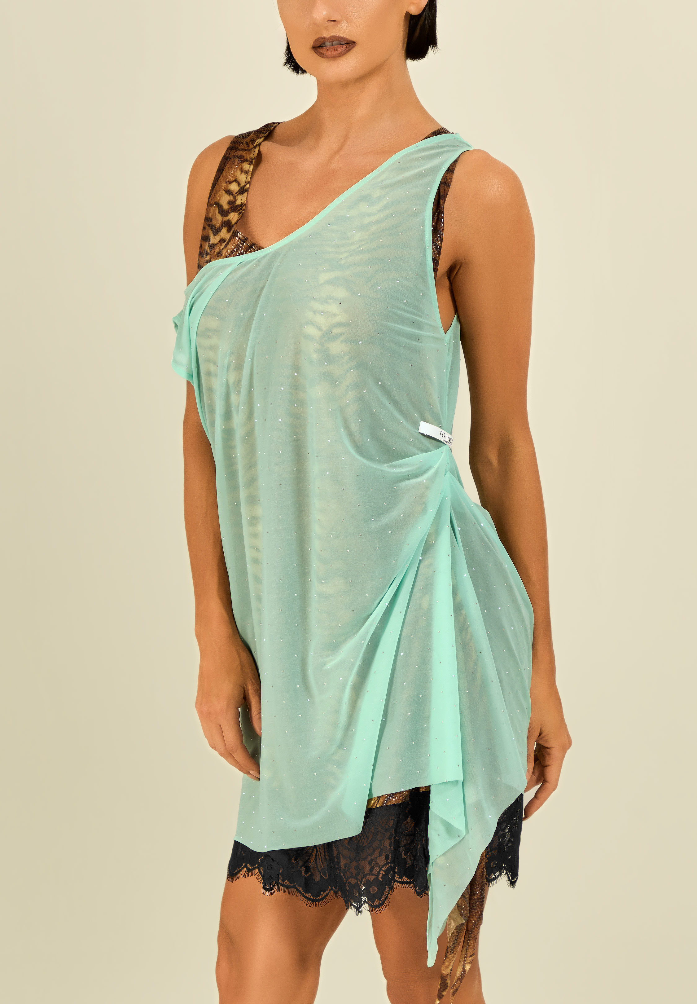 TDANCE Sheer Cascade Dot Top GL-0284-Light Green
