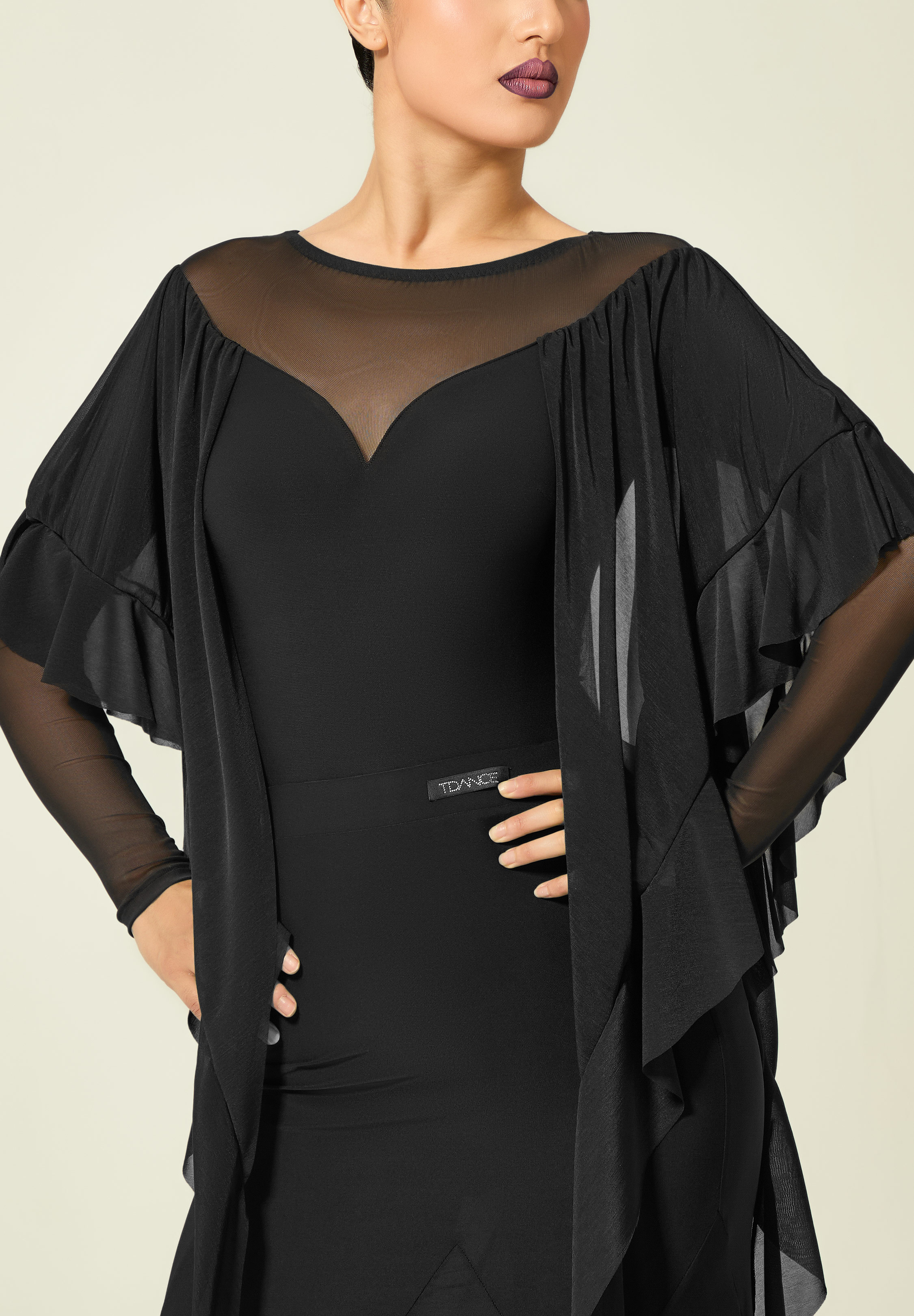 TDANCE Sheer Flowing Frill Top JM-0270-Black