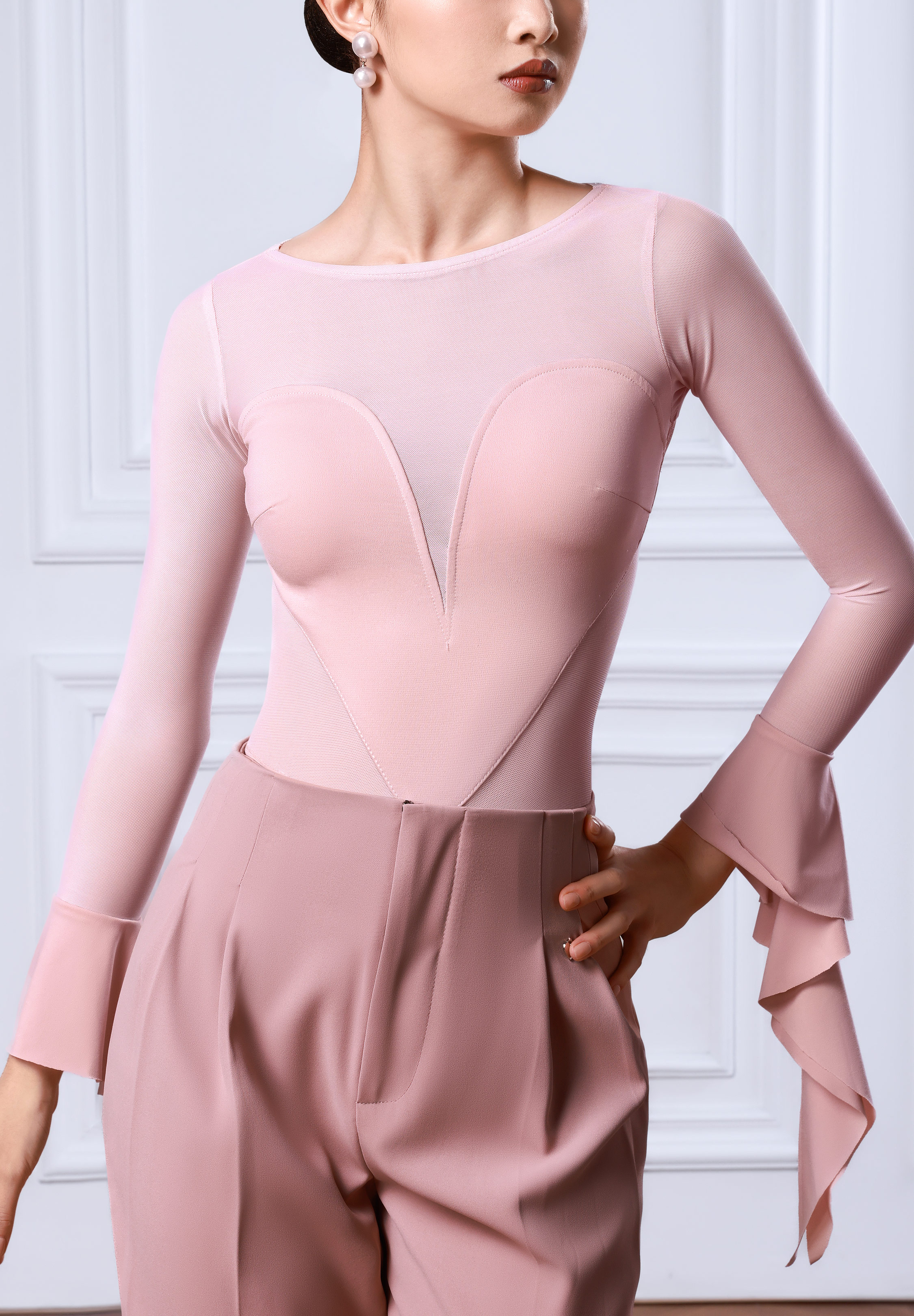 TID Cupid Mesh Ballroom Bodysuit B079-Rose Pink