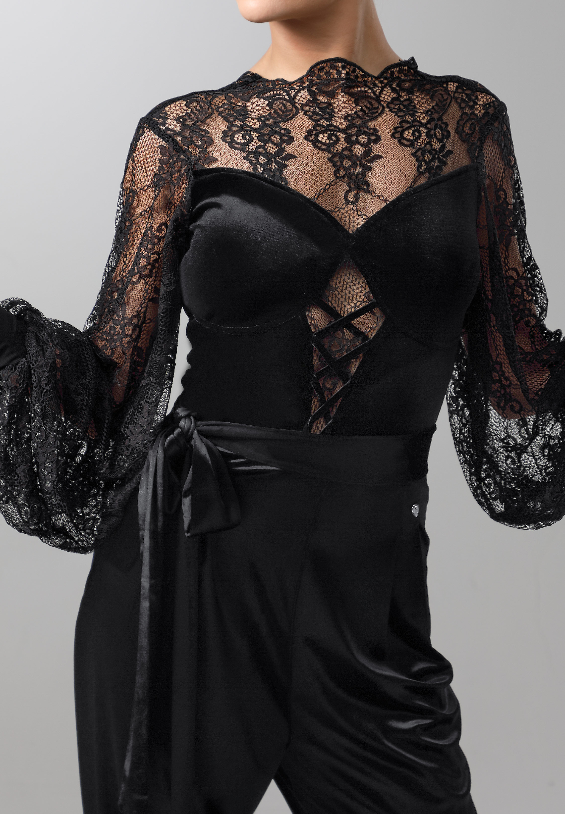 TID Velvet Lace Corset Dance Bodysuit M392-Black