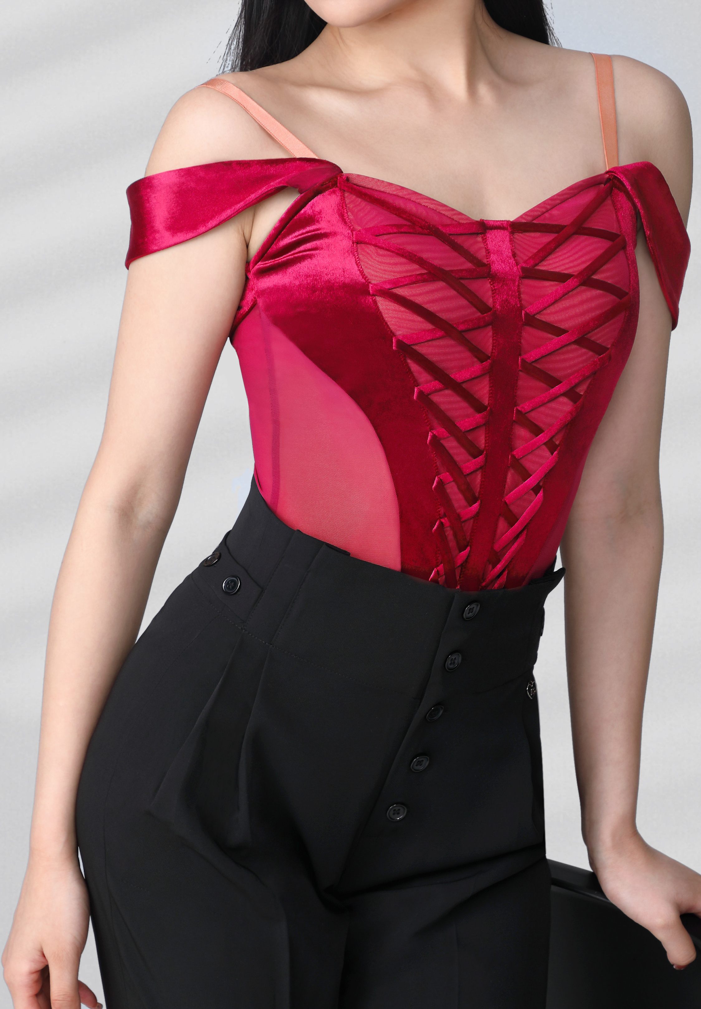 TID Lace-Up Corset Dance Bodysuit M403-Cherry Red