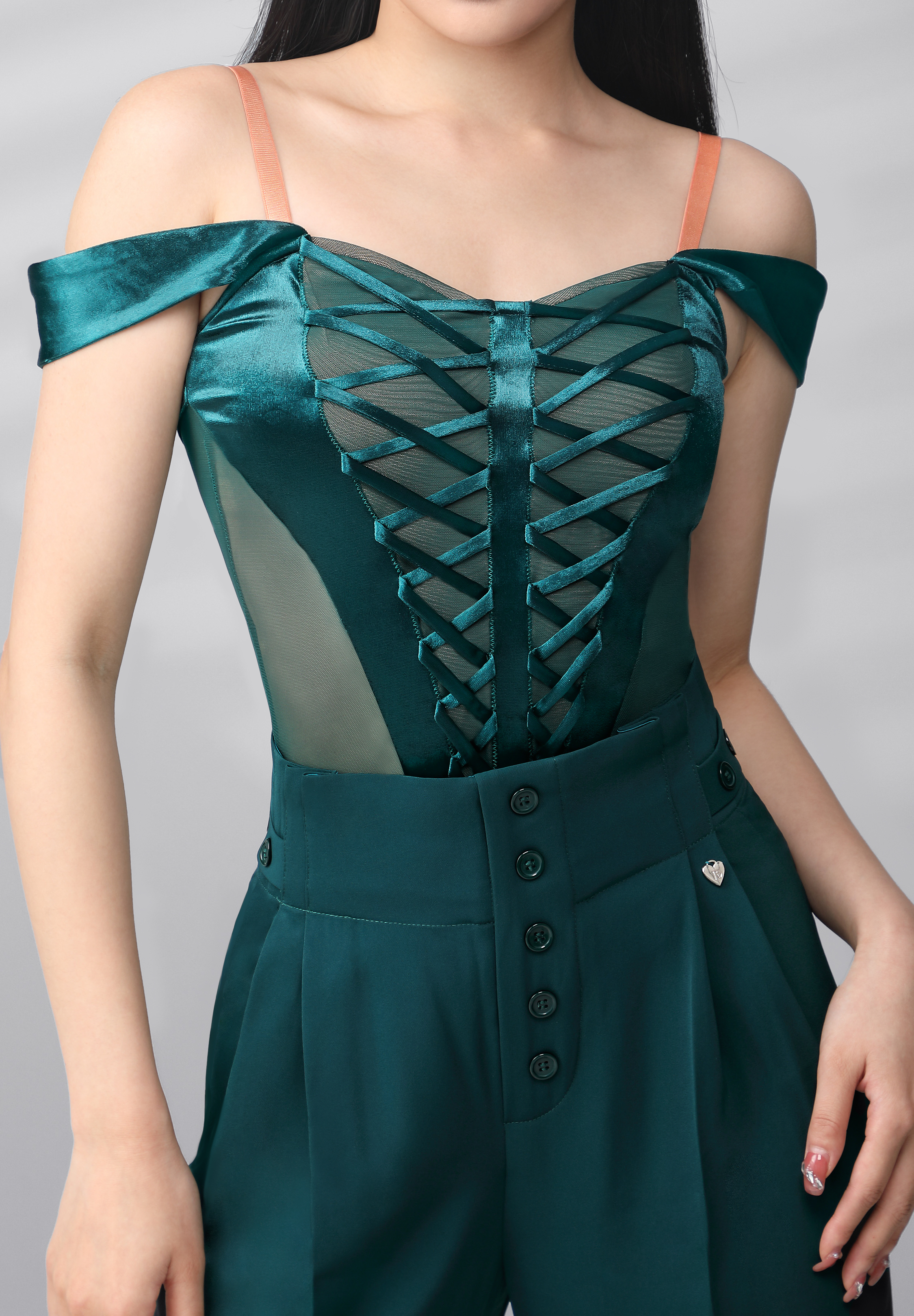 TID Lace-Up Corset Dance Bodysuit M403-Forest Green