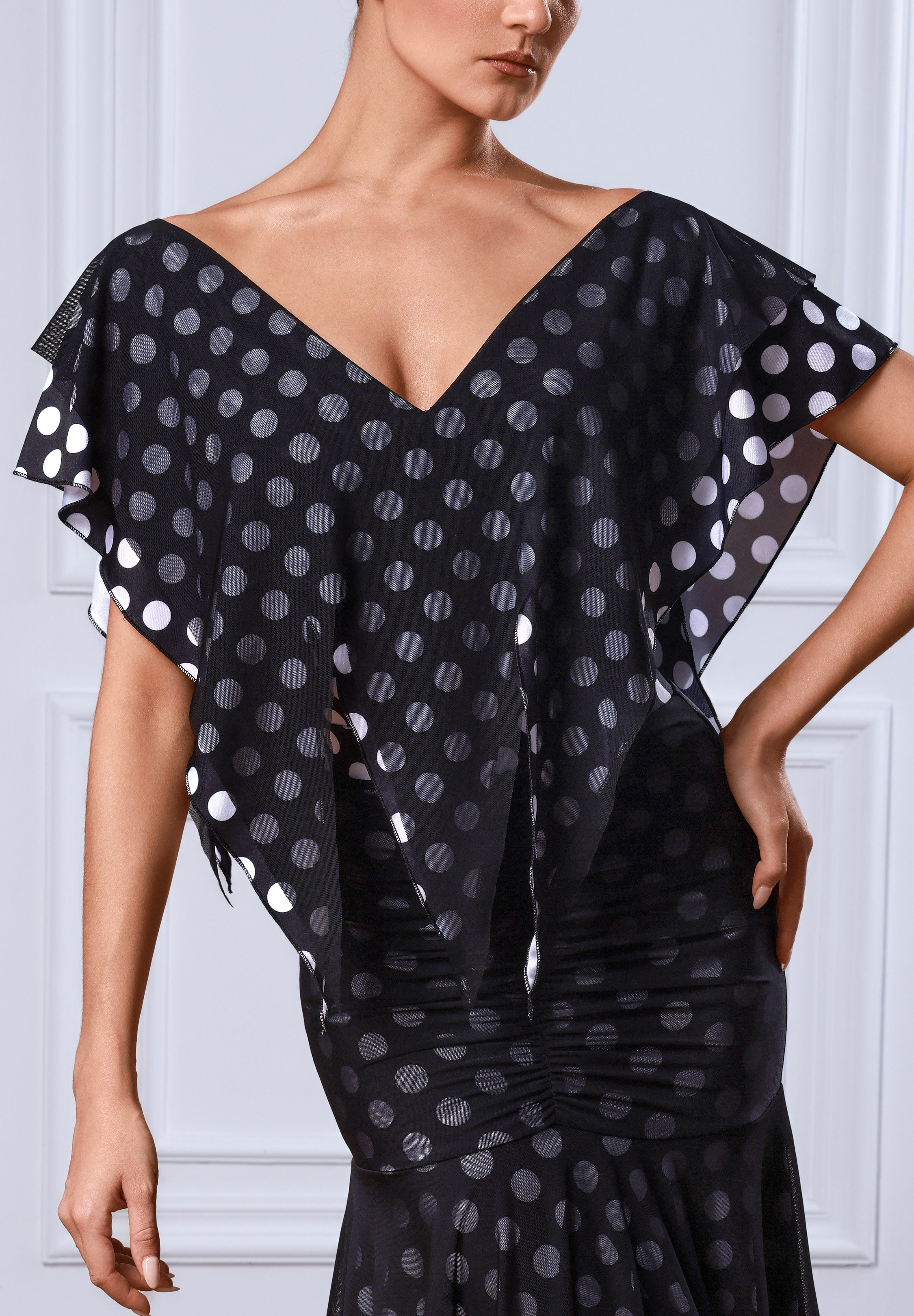 TID Ruffle Mirage Bodysuit B083-Black Polka Dot