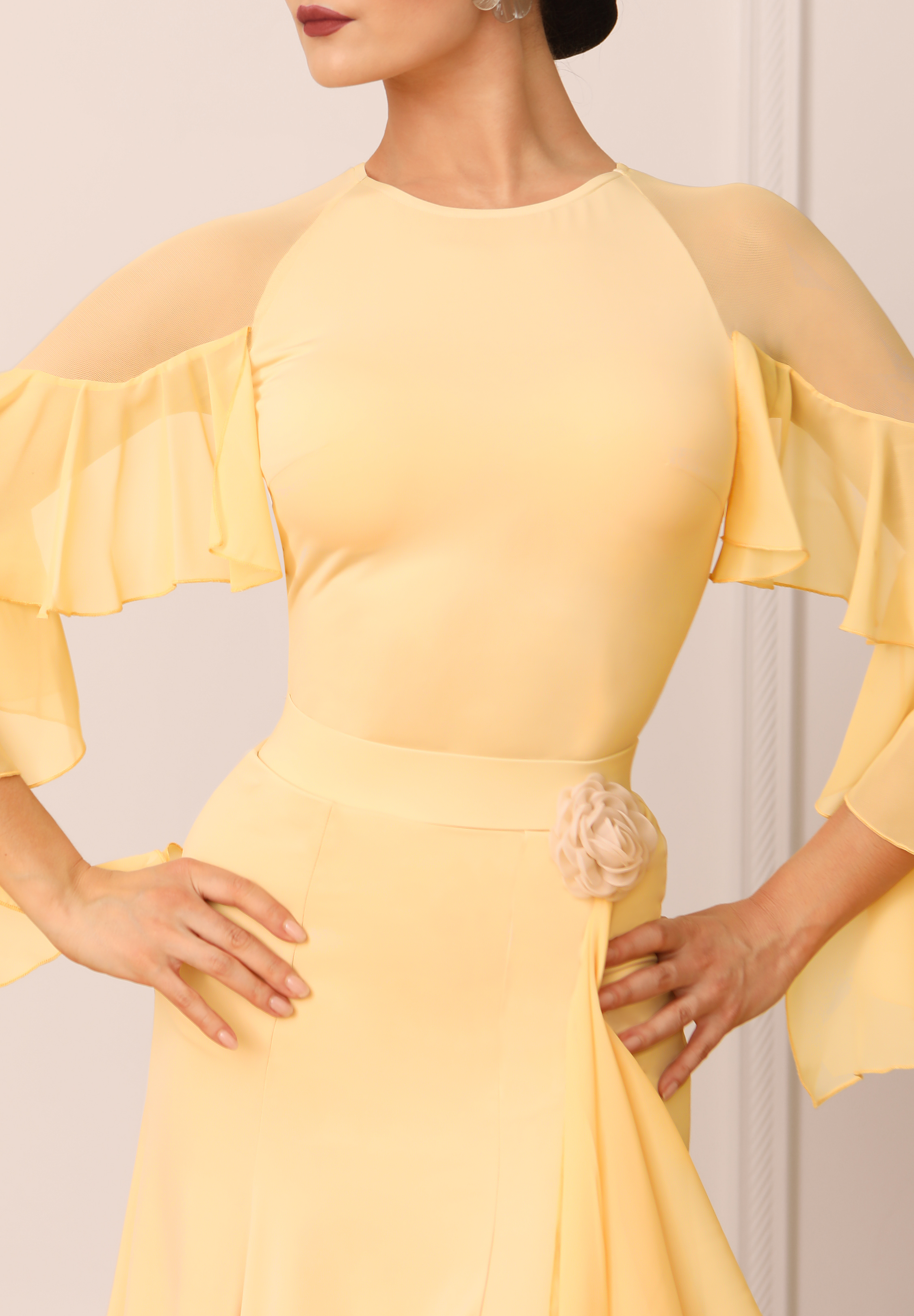 TID Ruffle Sleeve Dance Bodysuit B011-Yellow