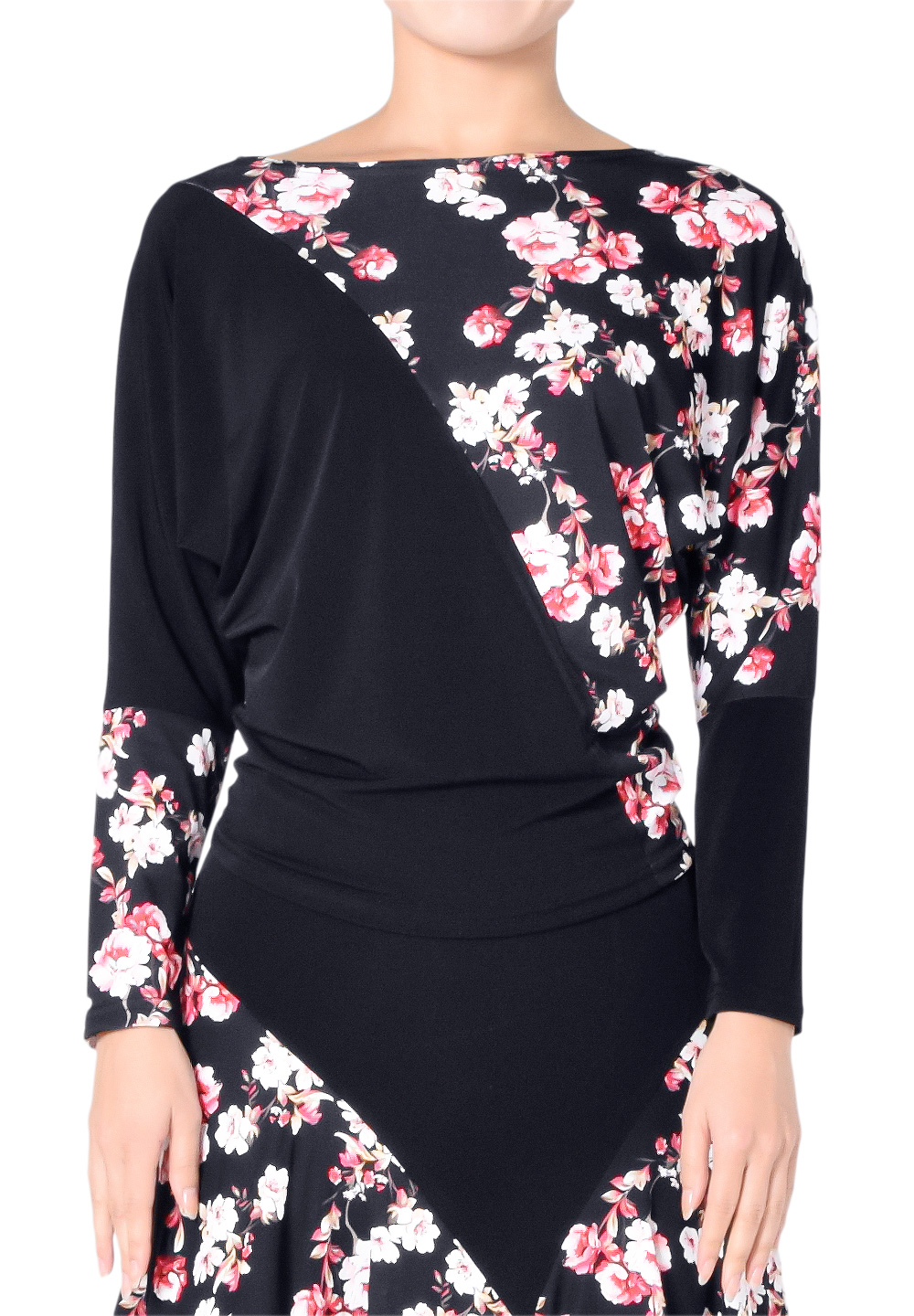 Taka Asymmetric Top KR1811NA-BL195-Black Flower Print