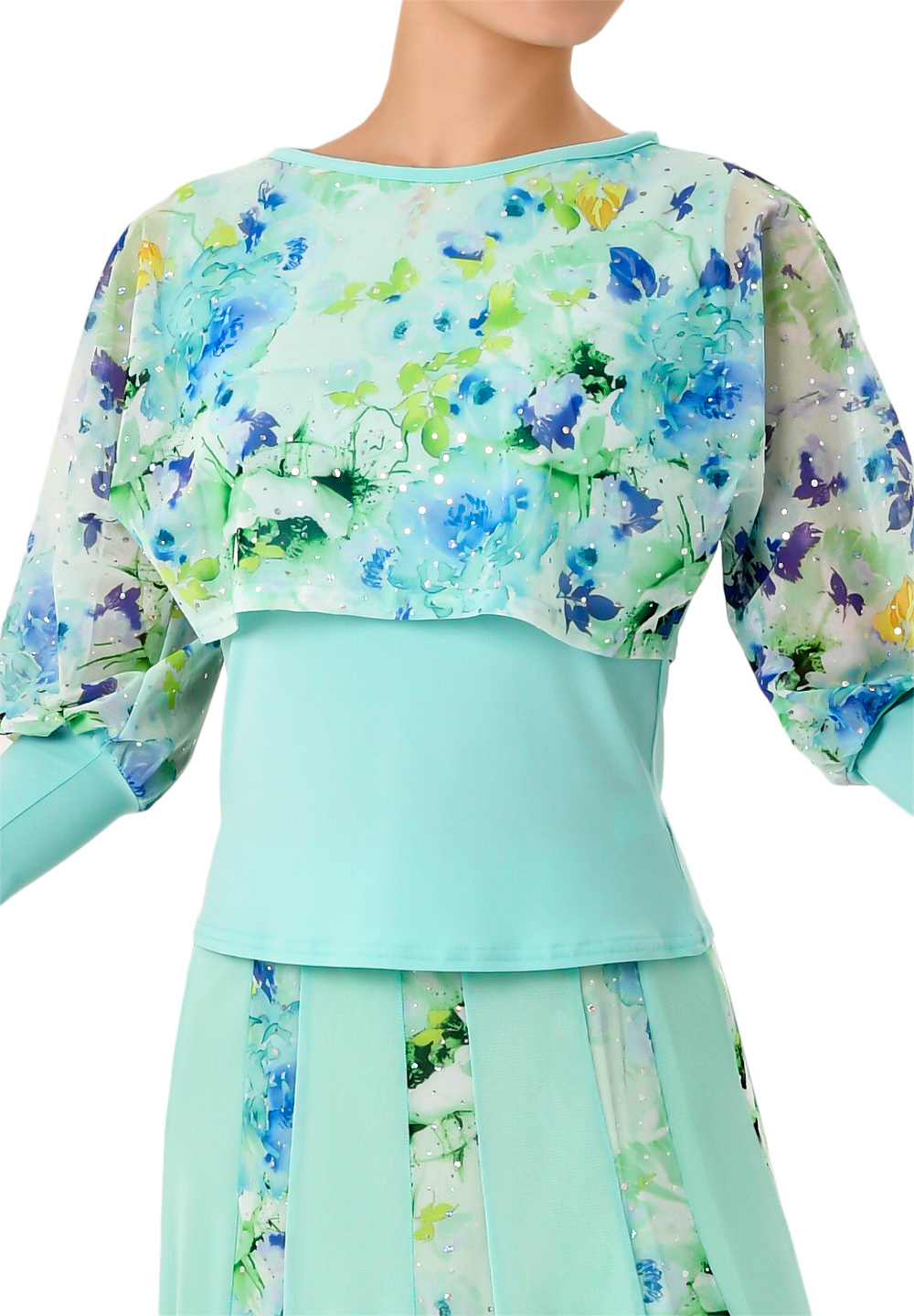 Taka Balloon Sleeve Print Top KR1805RA-BL140-Mint/Flower Print