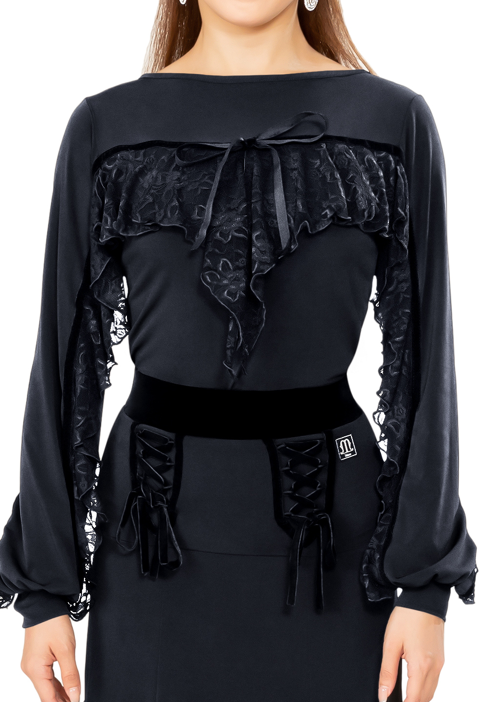 Taka Bow Knot Lace Wing Dance Top KRMU1908-BL07-Black Lace