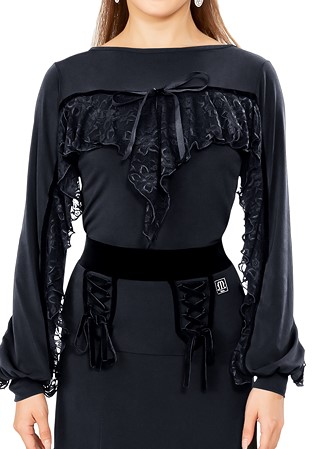 Taka Bow Knot Lace Wing Dance Top KRMU1908-BL07-Black Lace