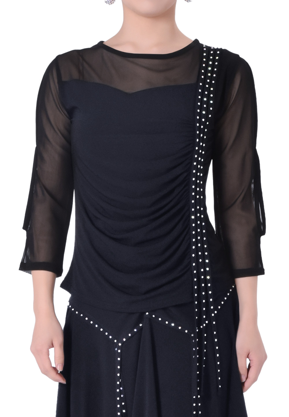 Taka Crystal Lines Ruched Top KR1812RA-BL216-Black