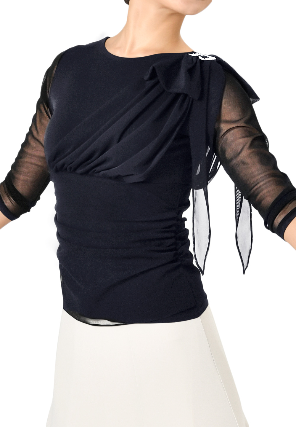 Taka Crystallized Shoulder Top w/ Bow KR1804NA-BL187-Black