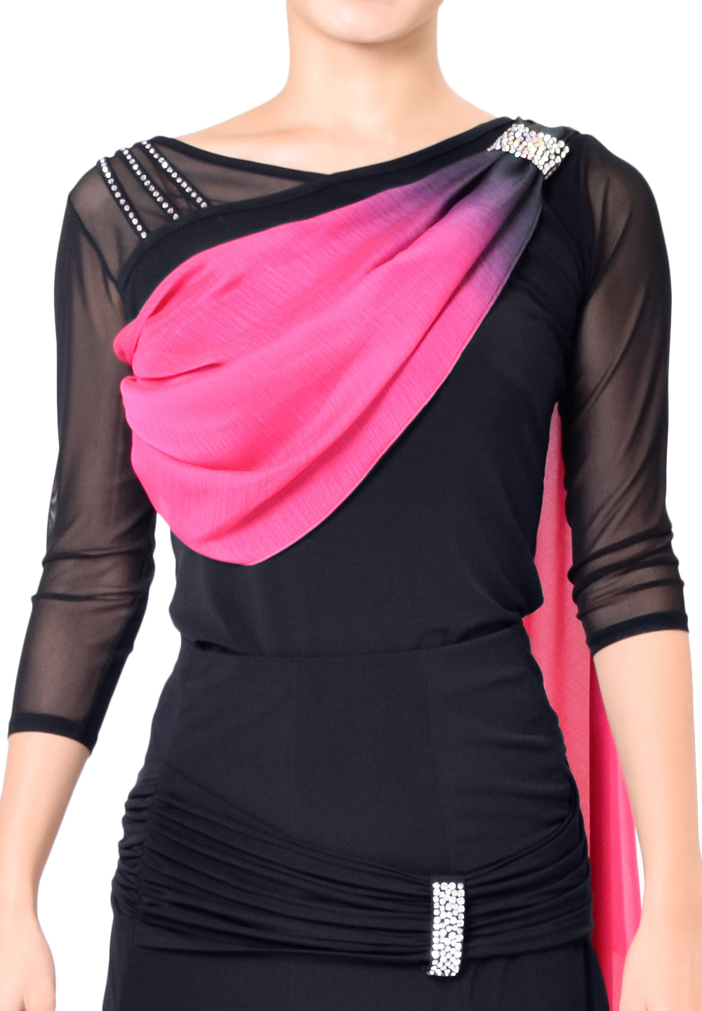 Taka Diagonal Wrapped Practice Top KR1811NA-BL190-Black/Pink