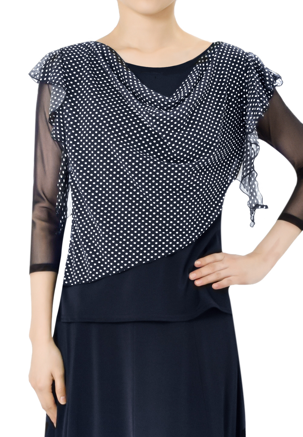 Taka Double Layer Dance Top KR1906RA-BL262-Black/Dots