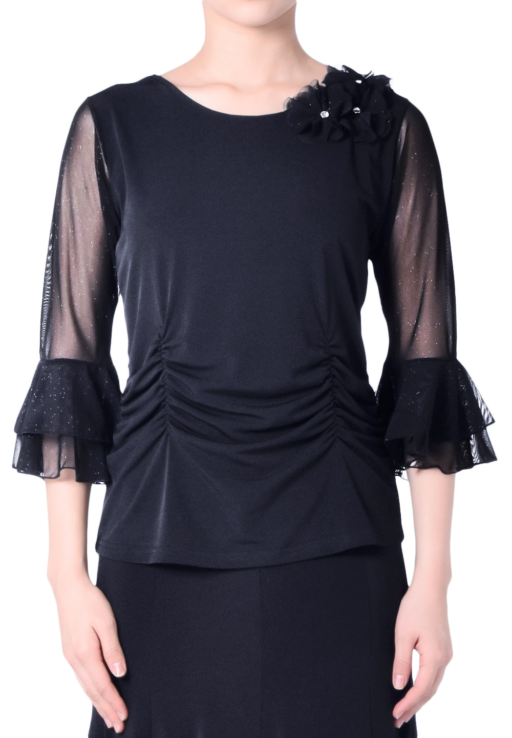 Taka Floral Neckline Dance Top KR1812OF-BL208-Black