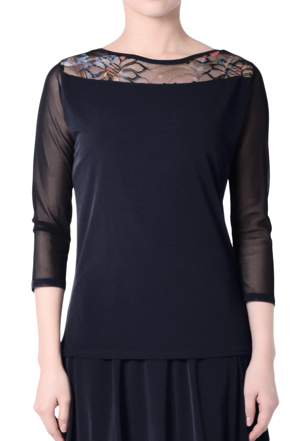 Taka Floral Yoke Dance Top KR1811RA-BL198-Black/Flower Print