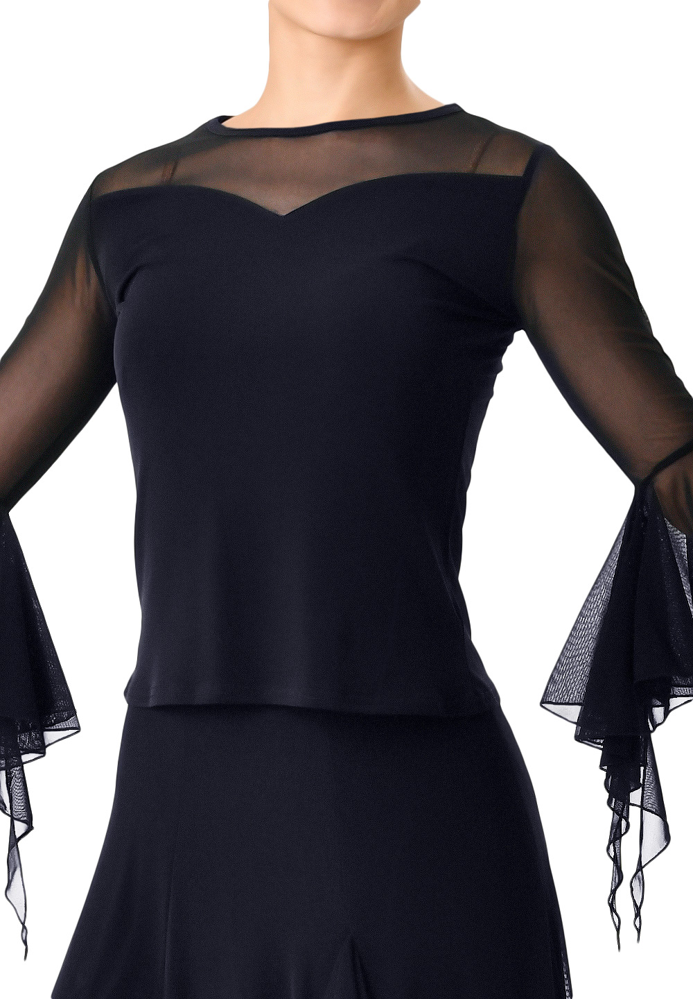 Taka Frill Mesh Sleeve Dance Top KR1805RA-BL145-Black