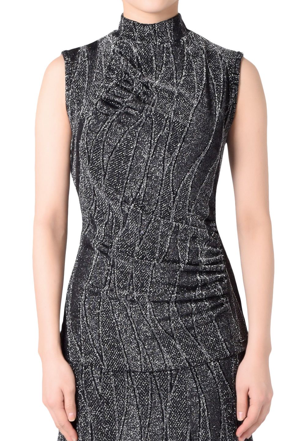 Taka Half Collar Sleeveless Dance Top KR1812RA-BL211-Metallic Silver