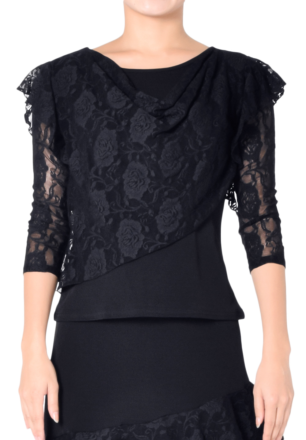 Taka Lace Caped Top KR1811NA-BL200-Black/Black Lace