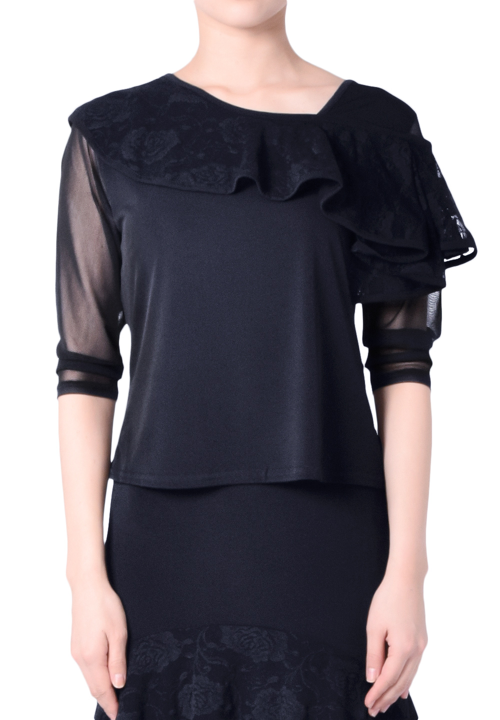 Taka Lace Ruffle Dance Top KR1812RA-BL215L-Black/Lace