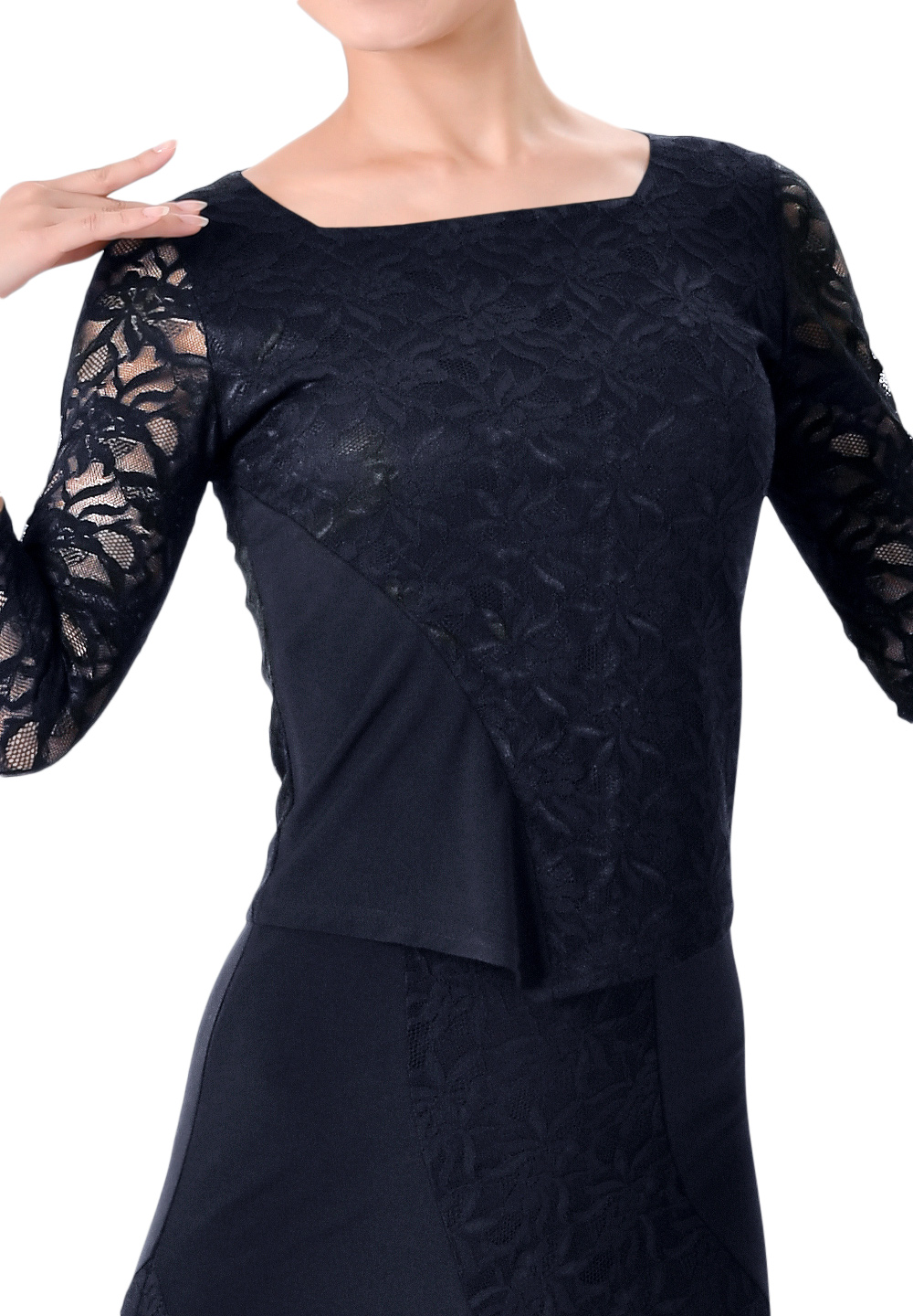 Taka Lacy Square Neck Dance Top KR1805RA-BL141-Black/Lace