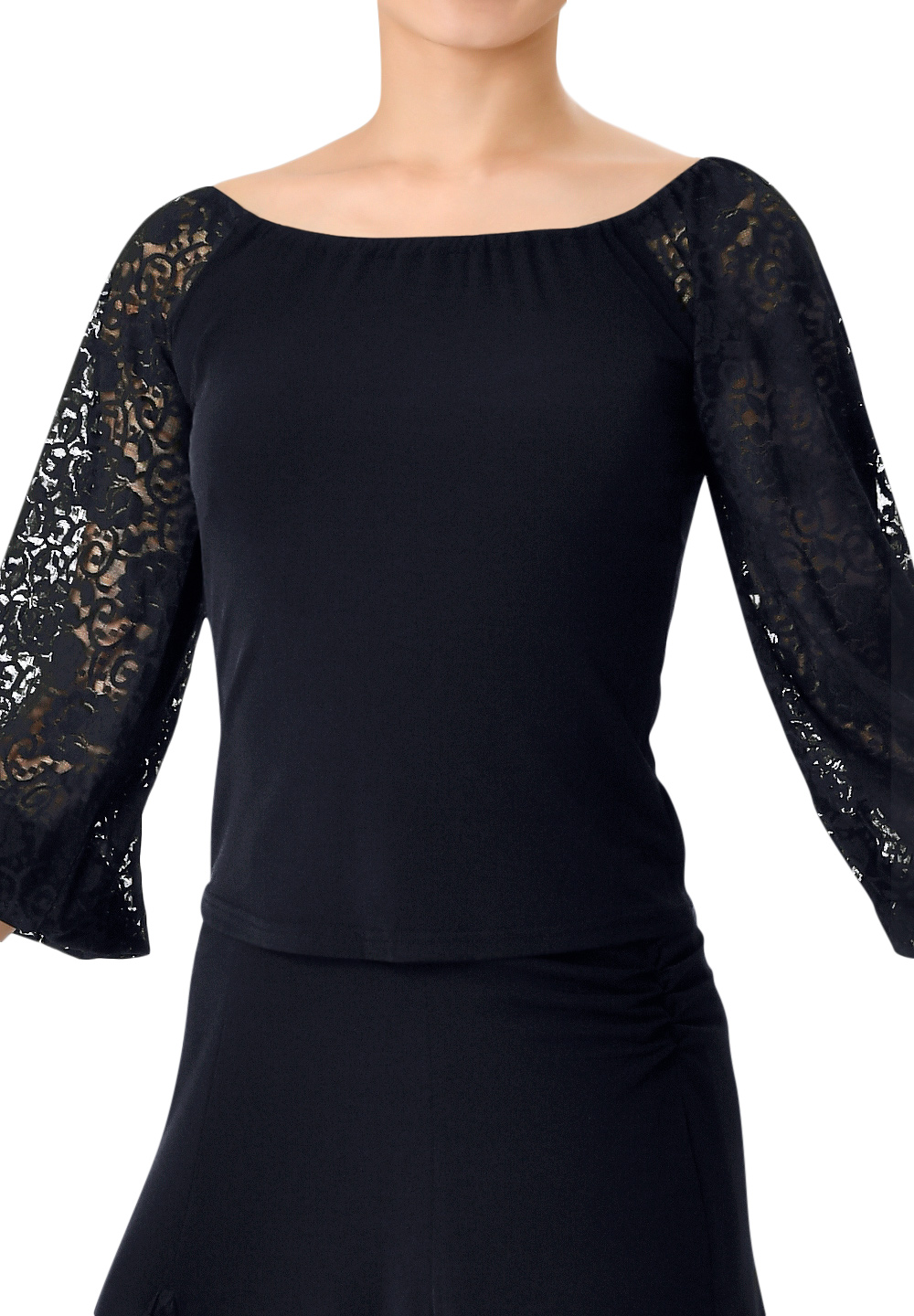 Taka Loose Lace Sleeve Top KR1805NA-BL148-Black/Lace