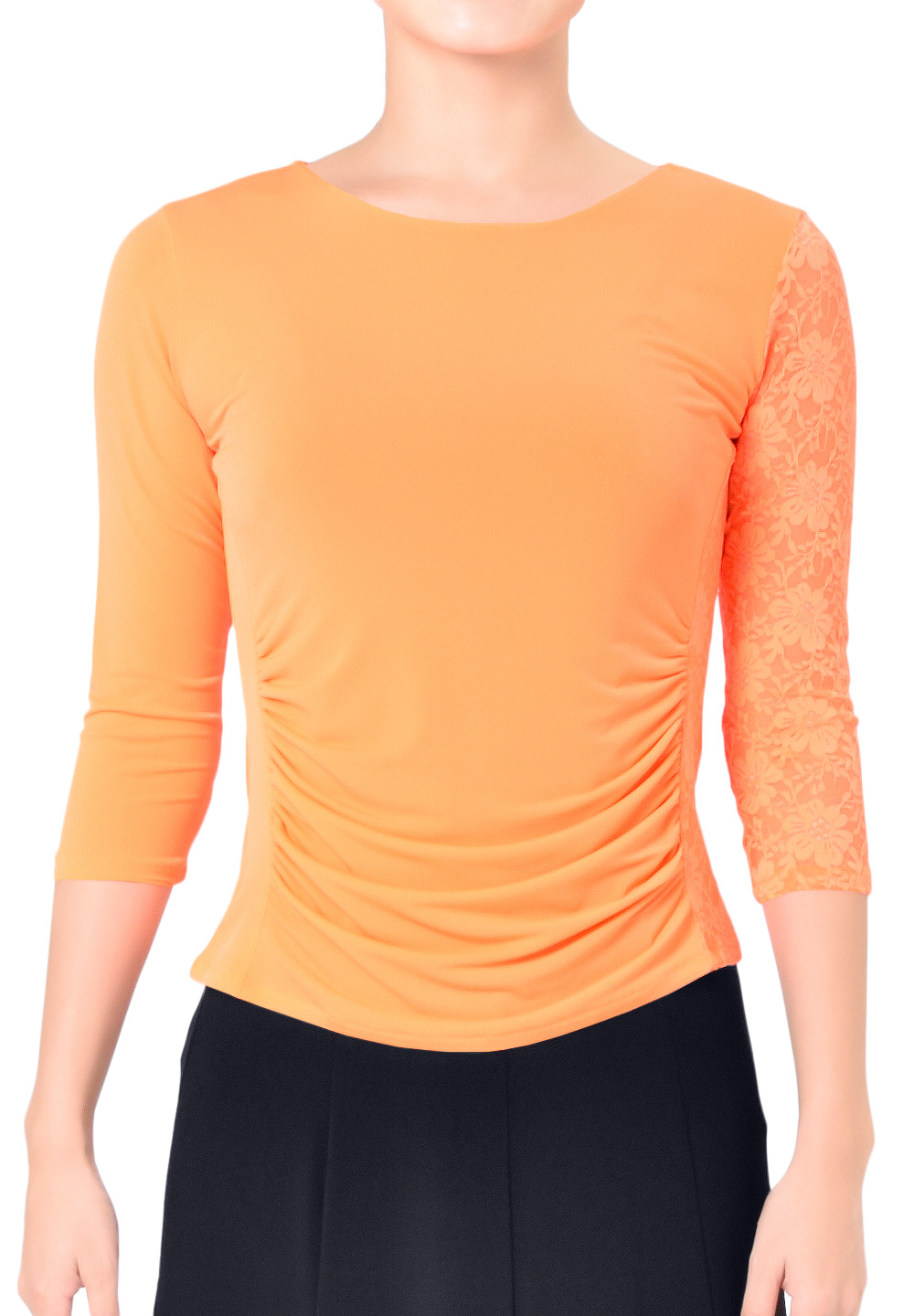 Taka Ruched Lace Sleeve Practice Top LP-BL35-Orange